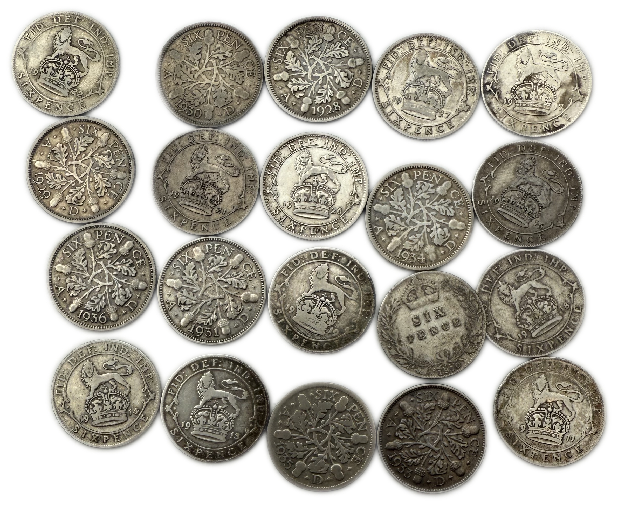 England / Great Britain - Lot of 30 coins of 6 Pence, different years - Silver 500, Total 80g (NET 40g 1.28 OZ) - 1 3