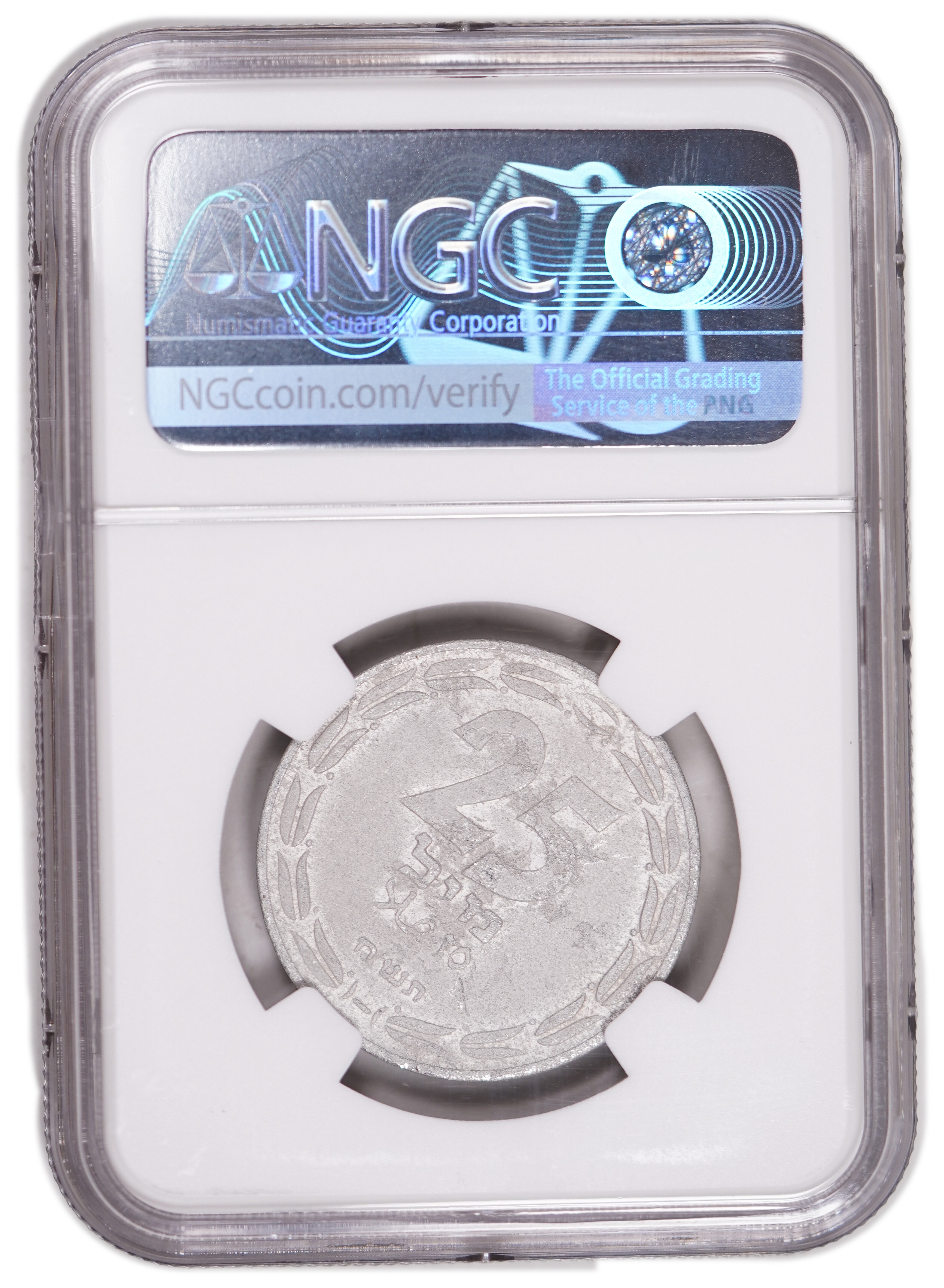 Israel - 25 Mil 1948 - Mintage error, rotated approximately 45 degrees to the right - NGC AU DETAILS - 1 3