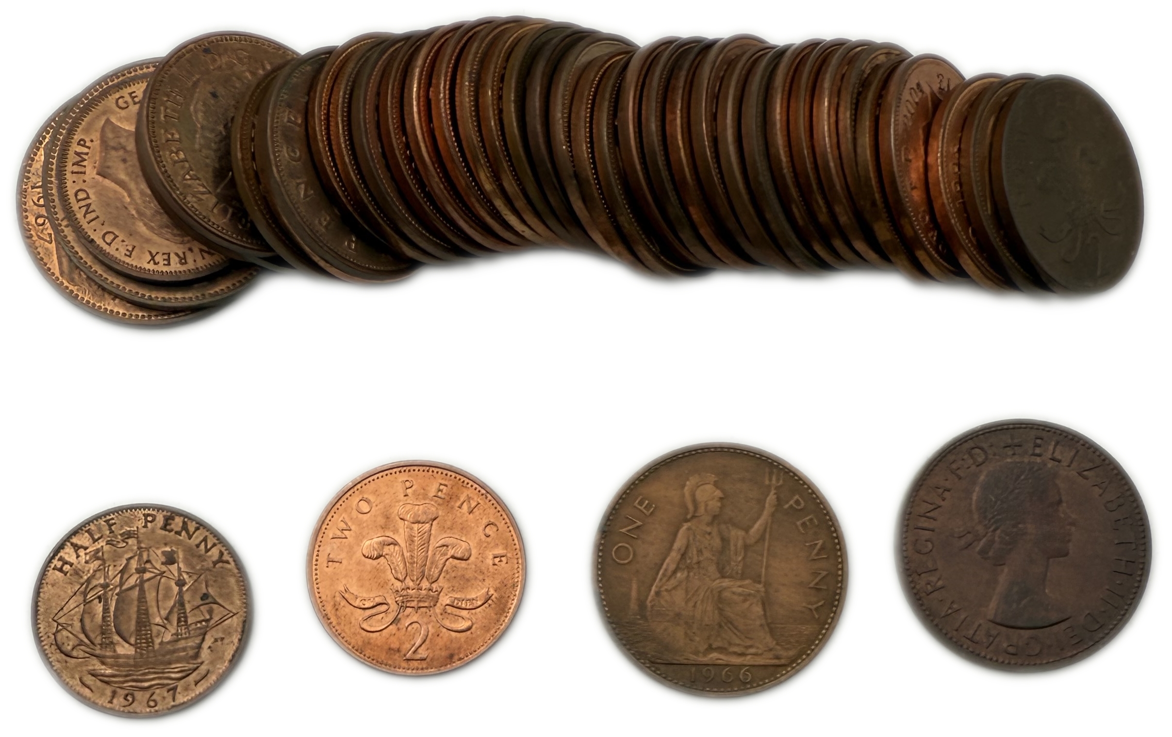 England / Great Britain - Lot of 51 coins, 30 Coins of 2 Pence, different years and 21 coins of 1 Pound - 1 1