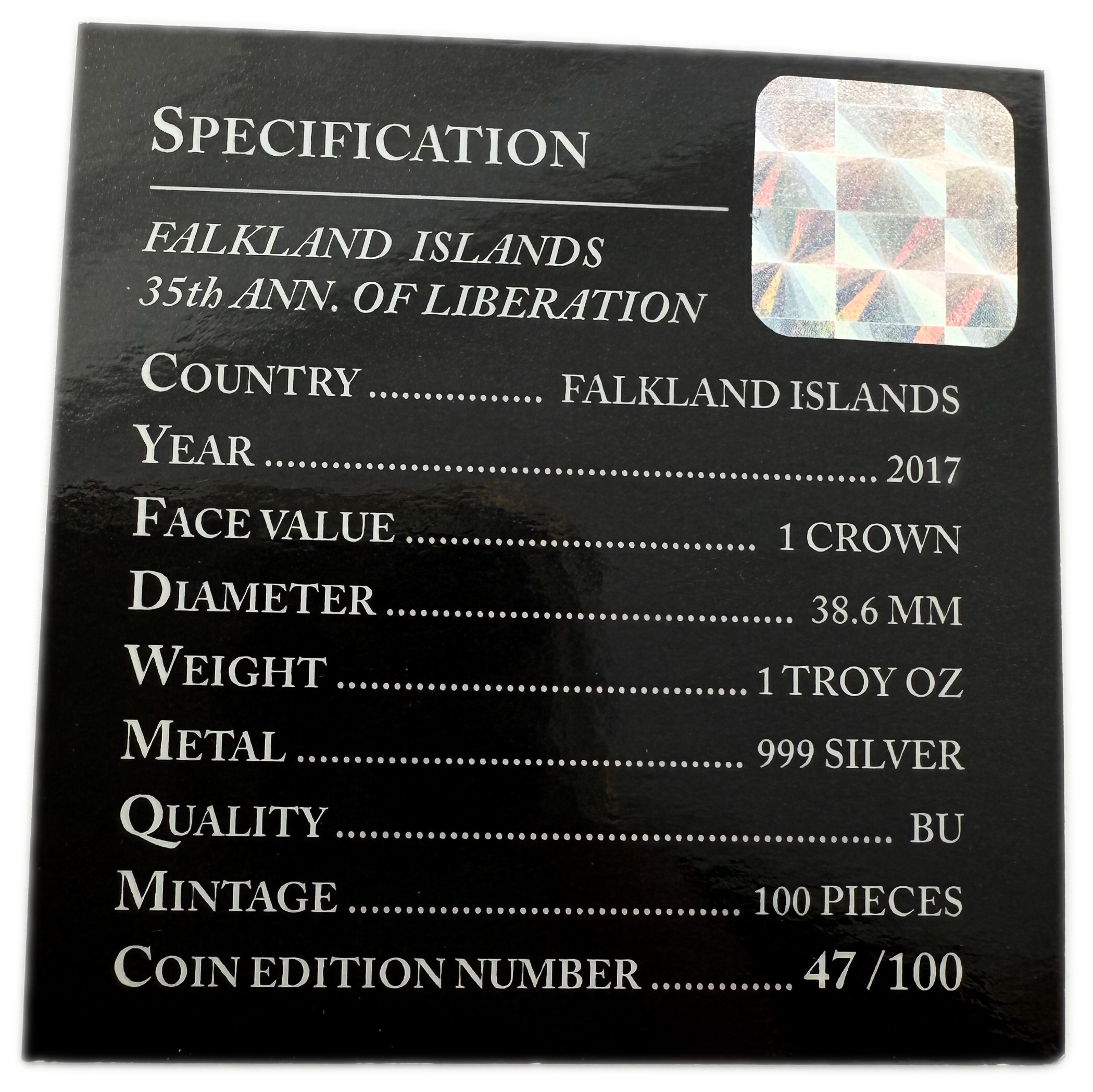 Falkland Islands - 1 Crown 2017 - Elizabeth II, Britannia - Silver 999, 31.1g, 38.6mm - 1 3