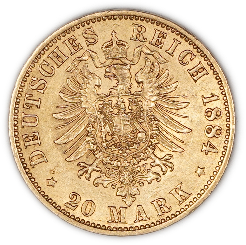 Germany / Prussia – 20 Mark 1884 – Wilhelm I – Gold 900, 7.95g, 22mm - 1 0