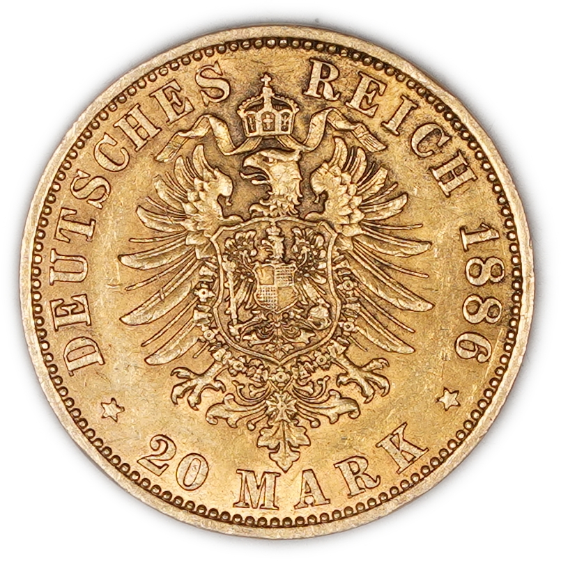 Germany Prussia – 20 Mark 1886 – Wilhelm I – Gold 900, 7.95g, 22mm - 1 0
