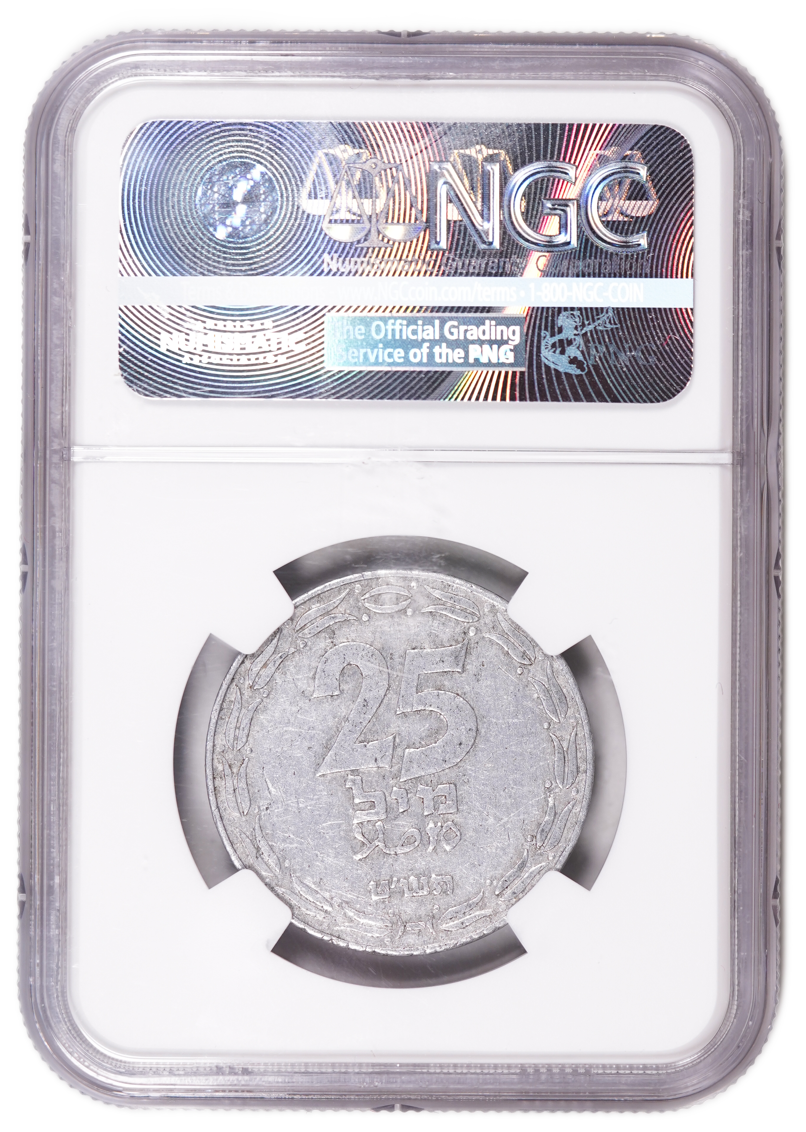 Israel – 25 Mils 1949 – "Straight Leaves" – NGC XF 40 - 1 3