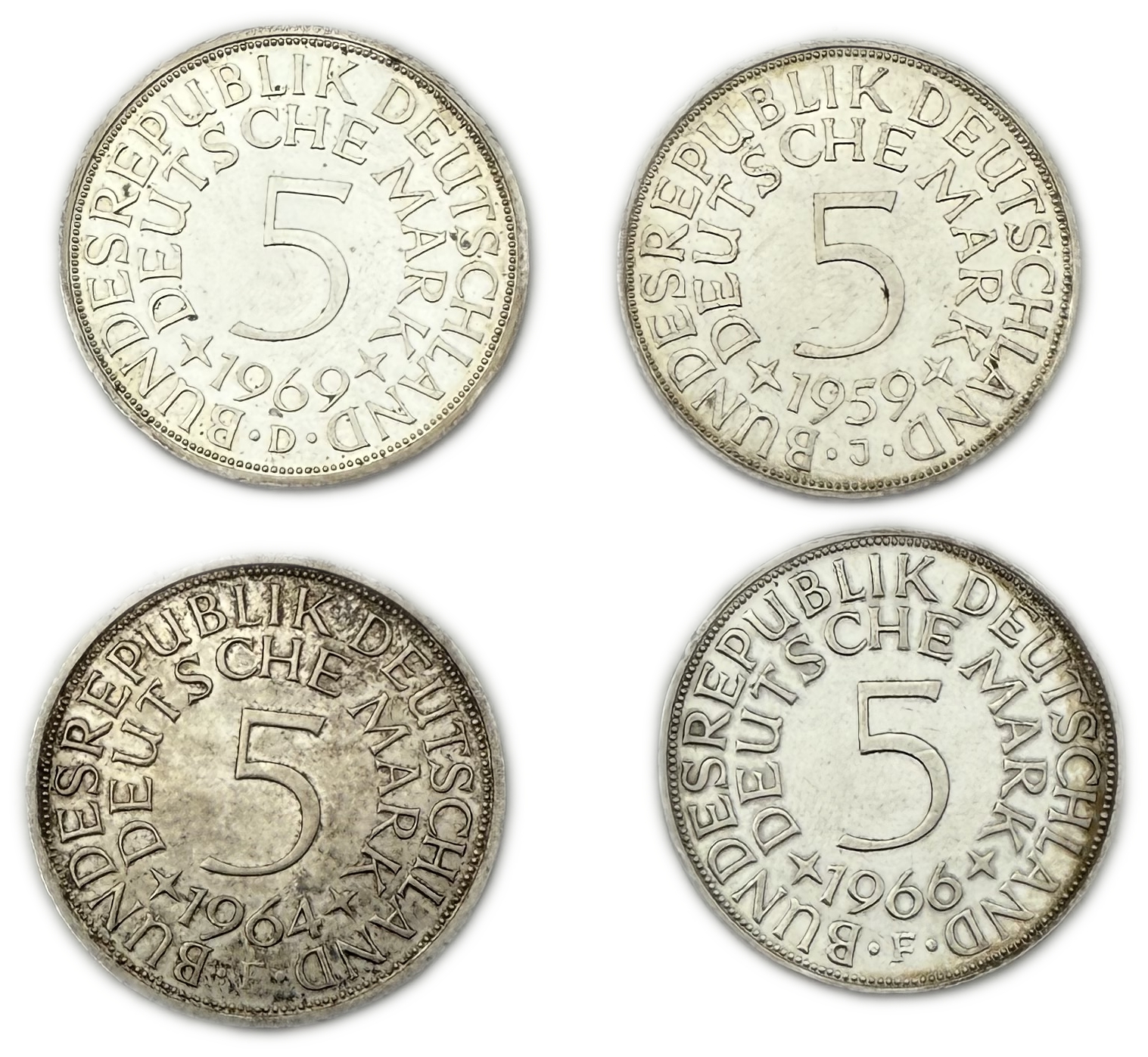 Germany - 15 coins of 5 Deutsche Mark 1960' - Silver 625, Total 168g (NET 105g, 3.37 OZ), 29mm - 1 4
