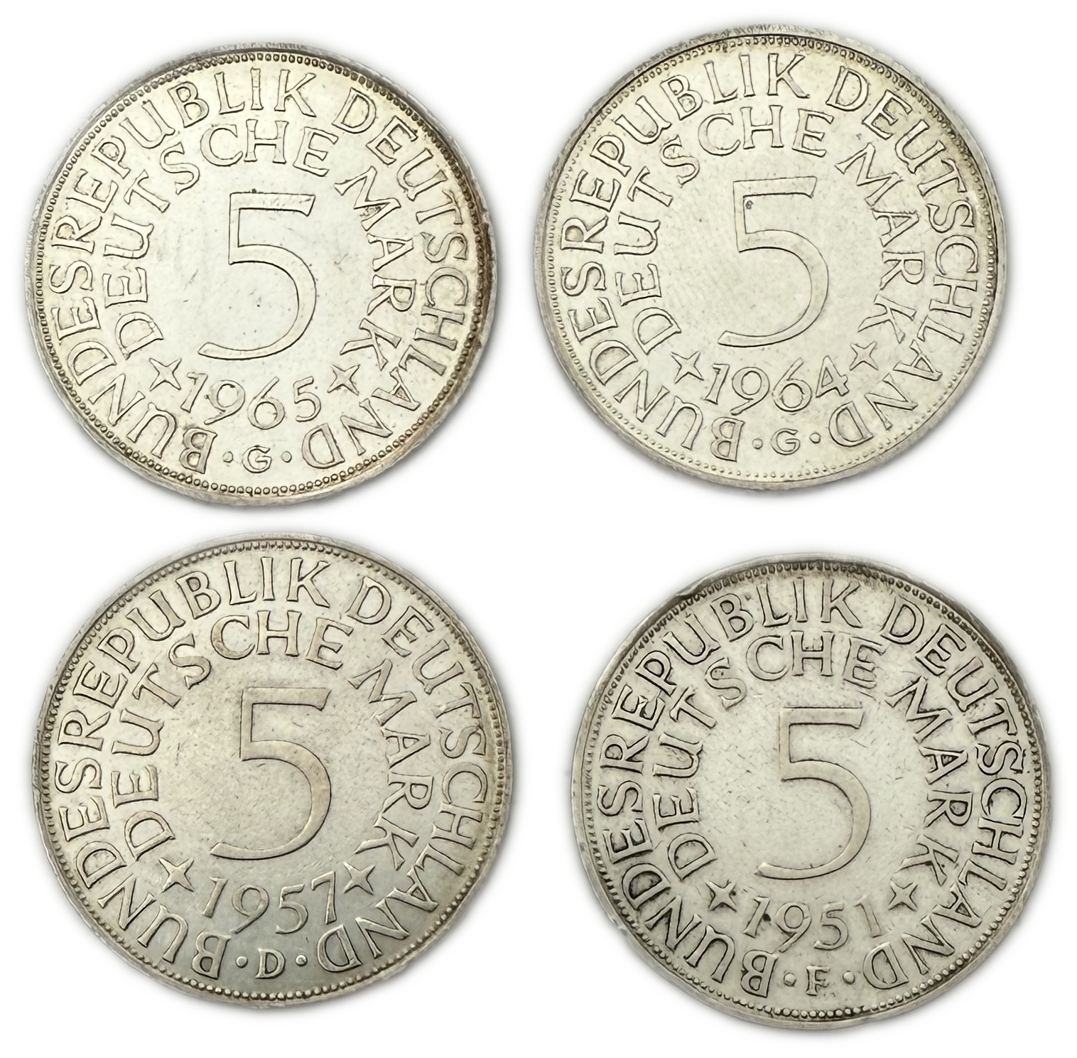 Germany - 15 coins of 5 Deutsche Mark 1960' - Silver 625, Total 168g (NET 105g, 3.37 OZ), 29mm - 1 6