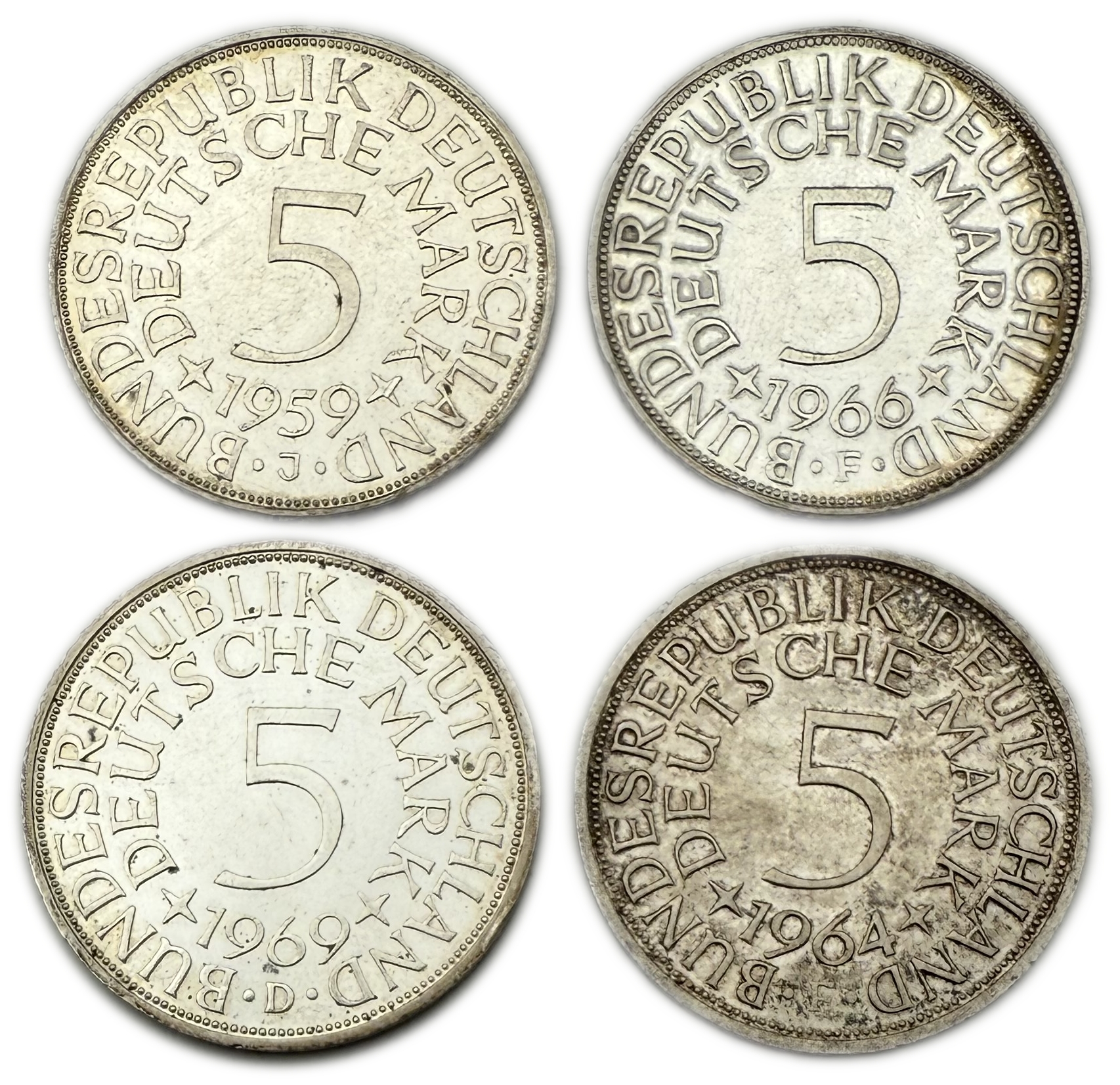 Germany - 15 coins of 5 Deutsche Mark 1960' - Silver 625, Total 168g (NET 105g, 3.37 OZ), 29mm - 1 2
