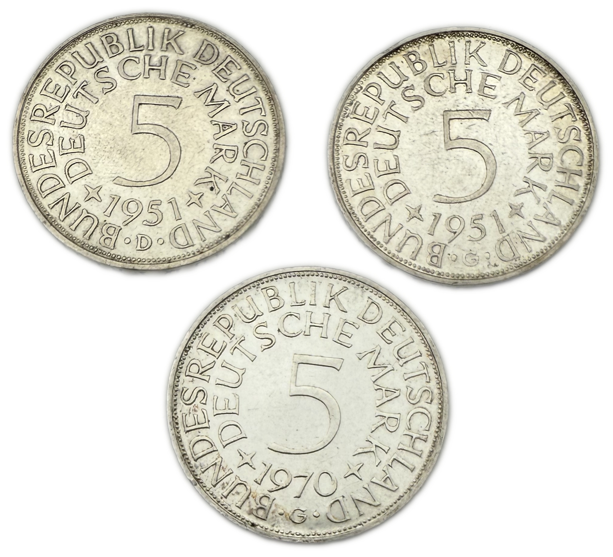 Germany - 15 coins of 5 Deutsche Mark 1960' - Silver 625, Total 168g (NET 105g, 3.37 OZ), 29mm - 1 8