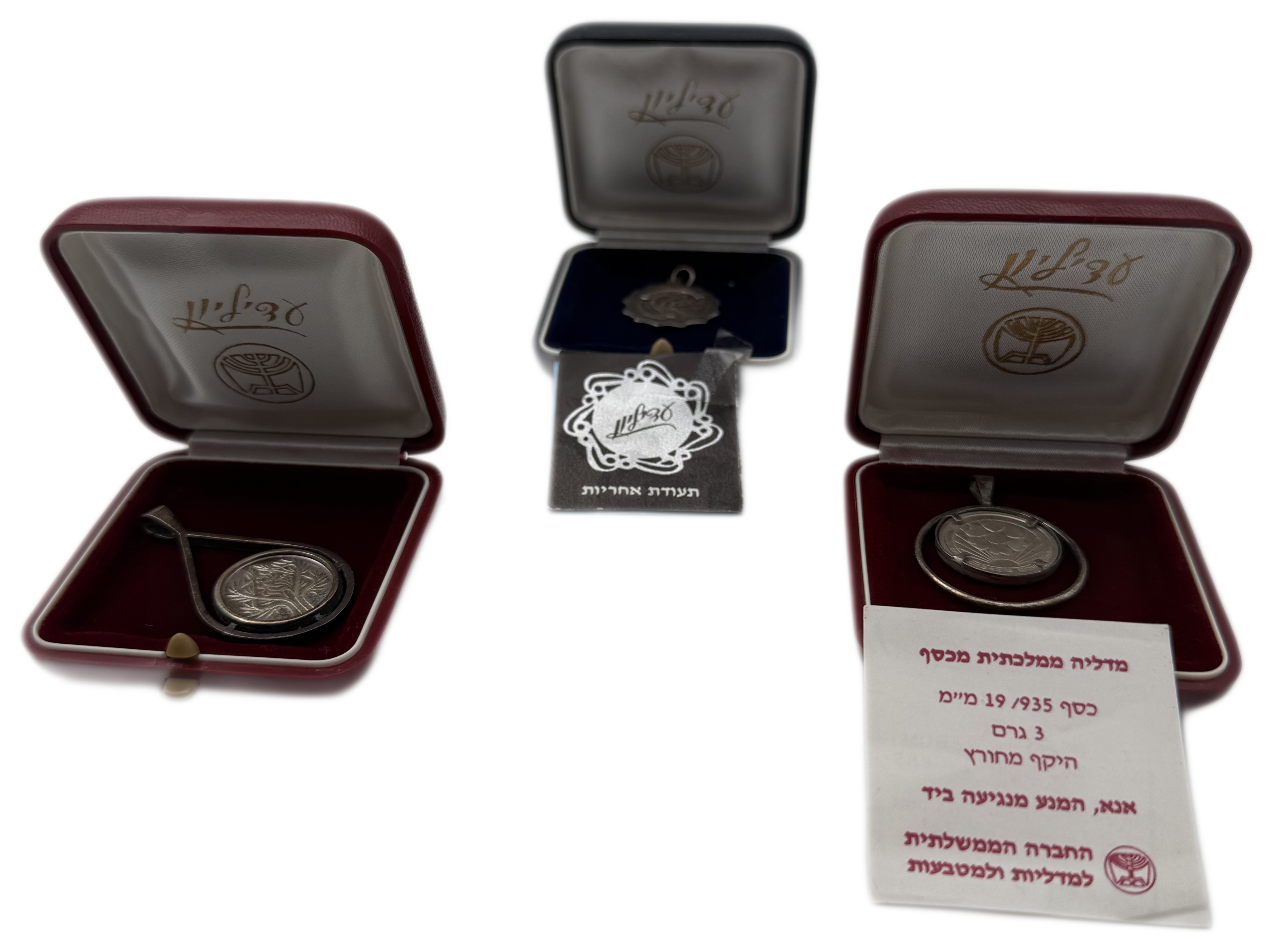 Israel - A collection of 3 silver pendants/pendants on various themes, "The People of Israel Live", "Your Departure ... - 1 5