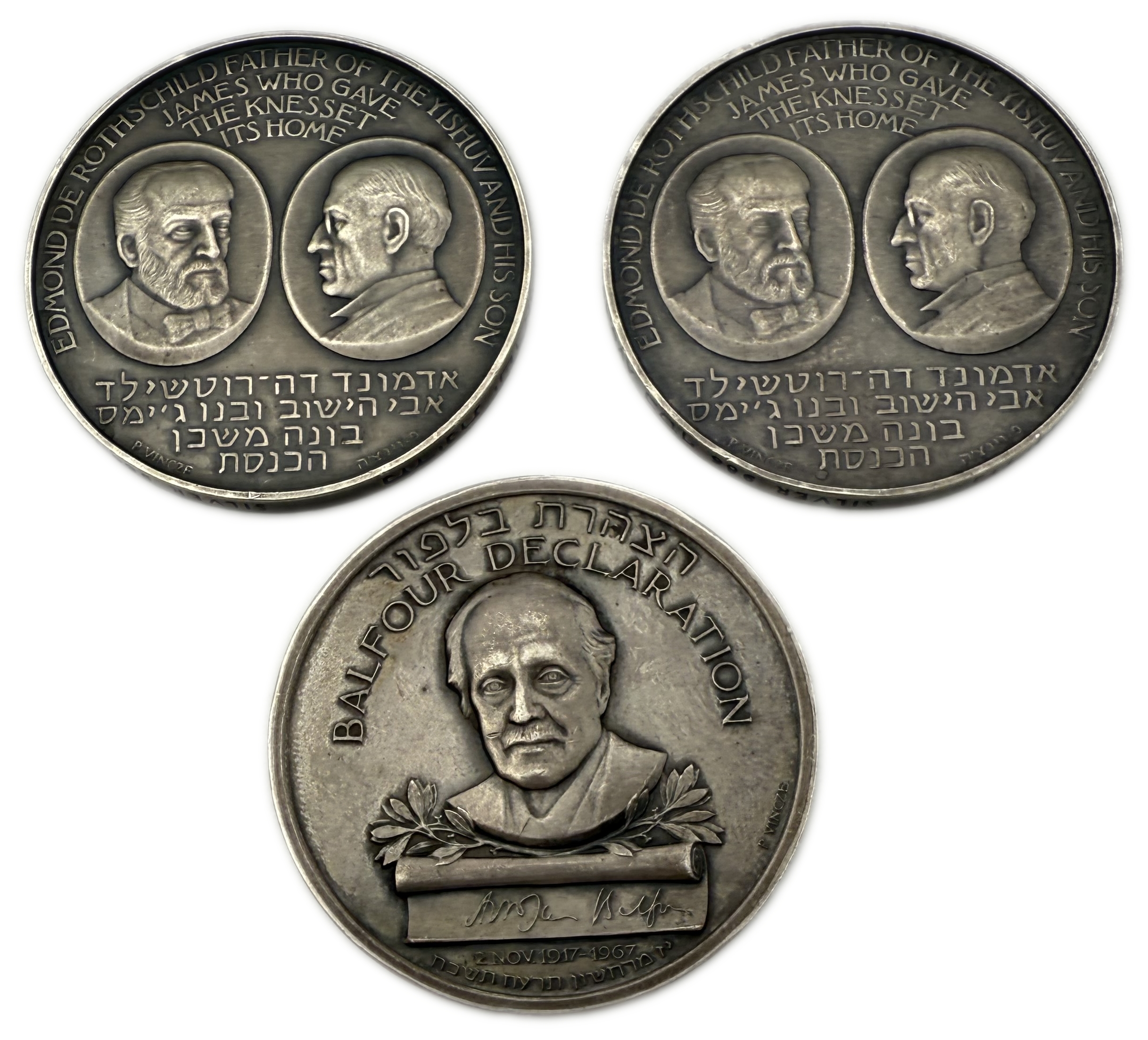 Israel – 3 Silver Medals 935, Total 129.26g (Net 120.85g, 3.88oz), 45mm Issued by the Government Coin and Medal Company - 1 0