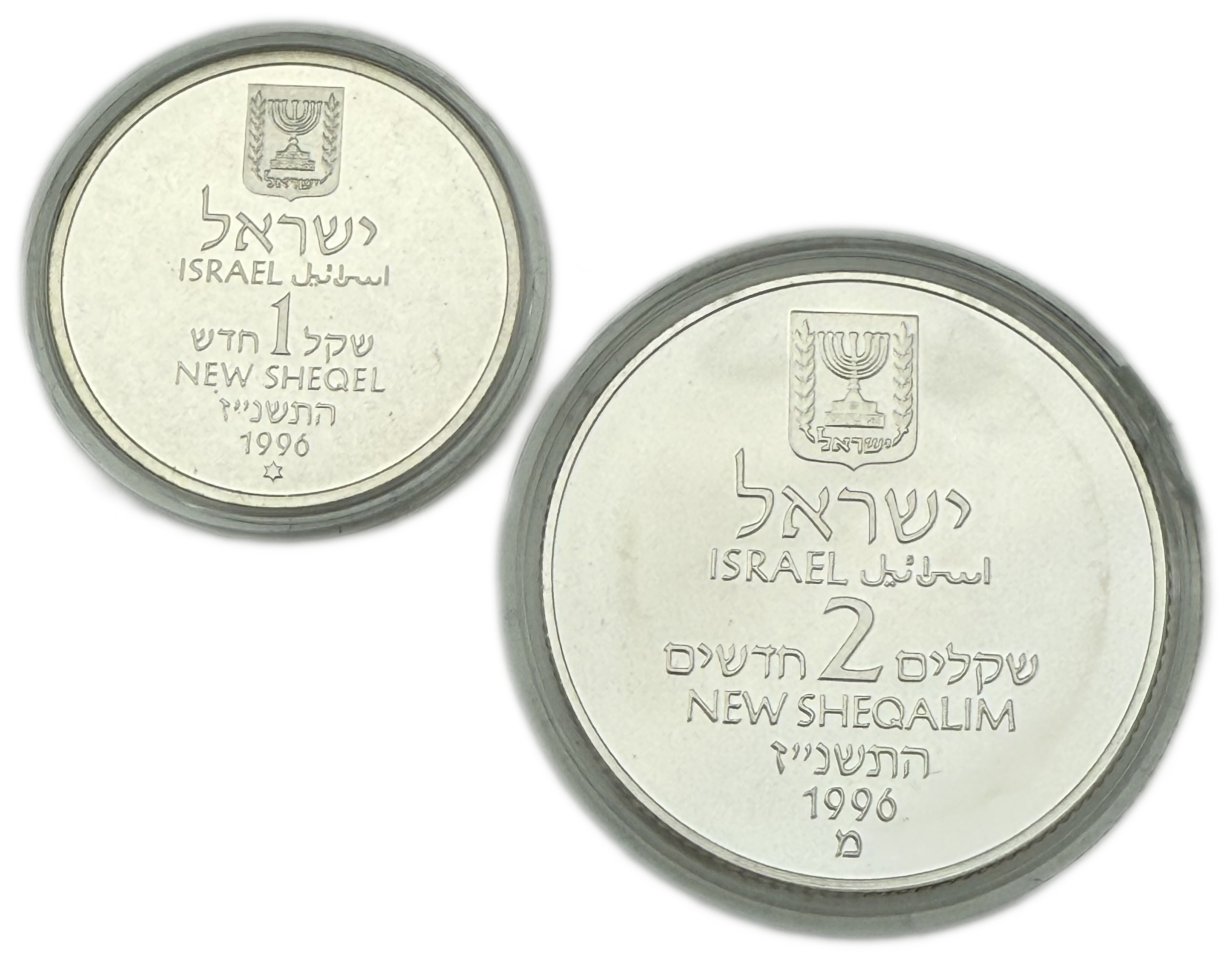 Israel - 1, 2 Shekels 1996 - Special Coin Yitzhak Rabin - Silver 925, 14.4g, 28.8g (net 39.96g, 1.28 oz), 30mm, 38.7mm - 1 1