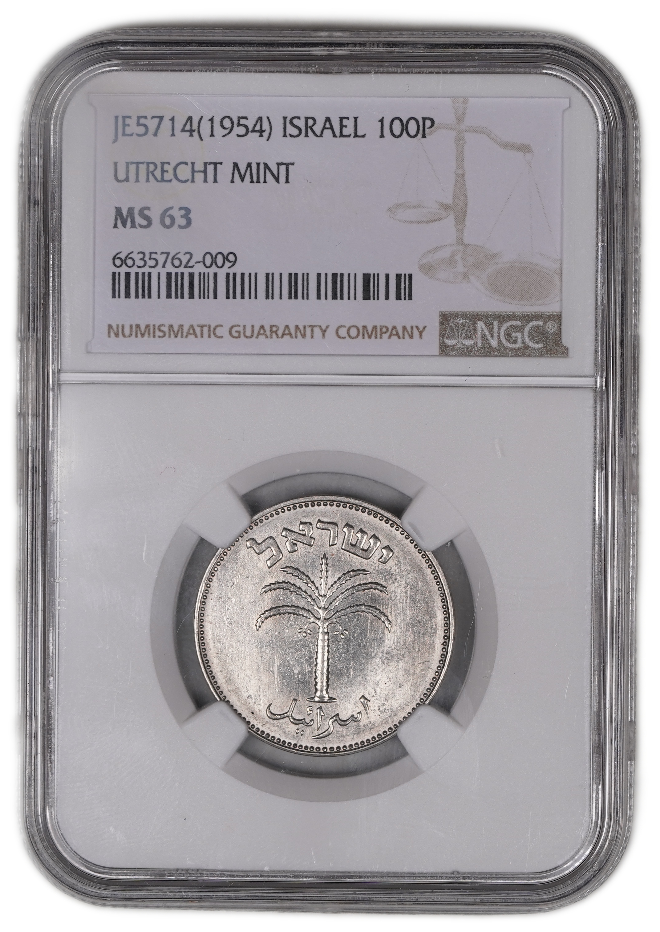 Israel - 100 Pruta 1954 - Utrecht Die - NGC MS 63 - 1 2
