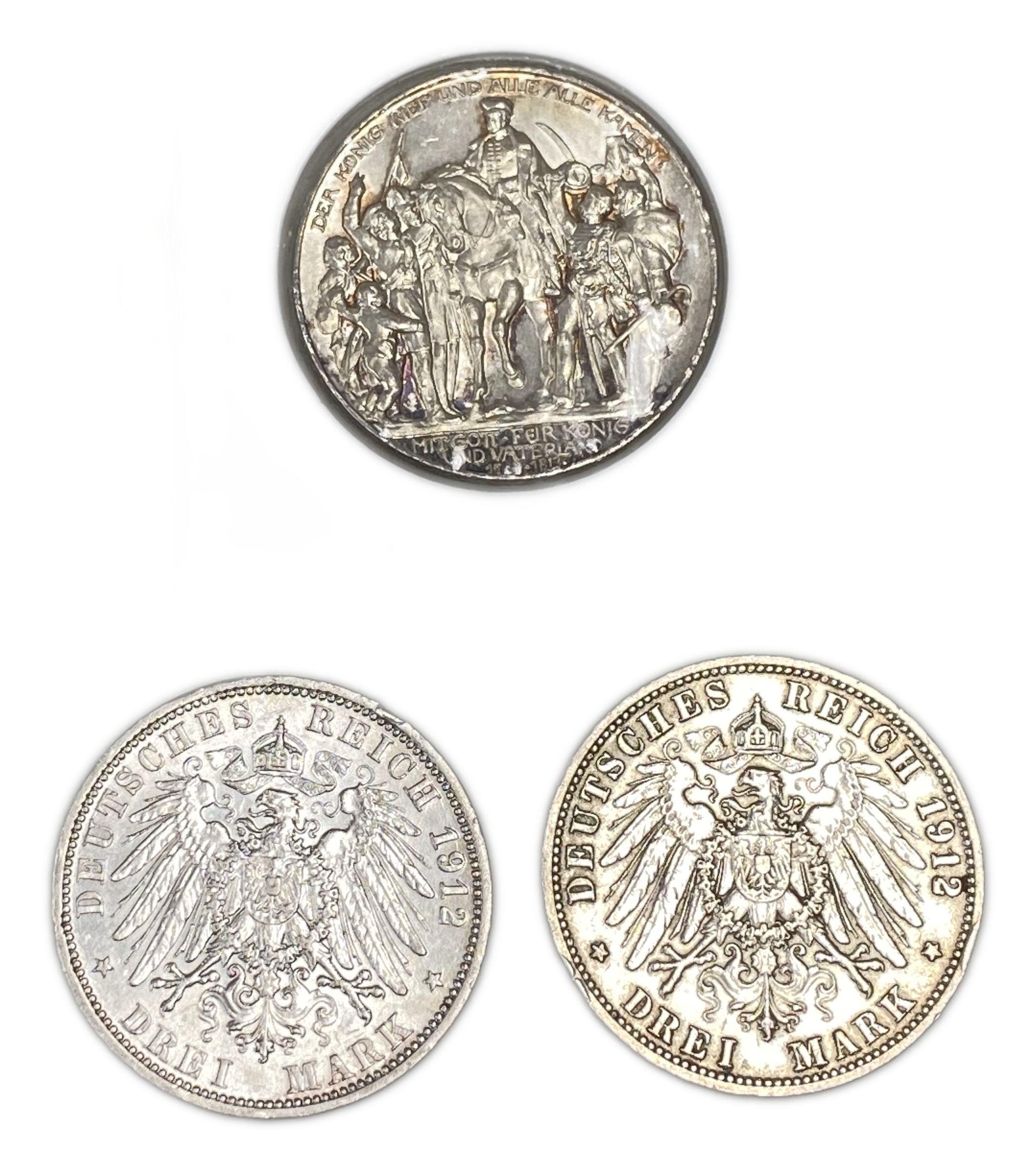 Germany - Lot of 3 coins of 3 Mark 1912, 1913 - William II - Silver 900, 16.667g, 33mm