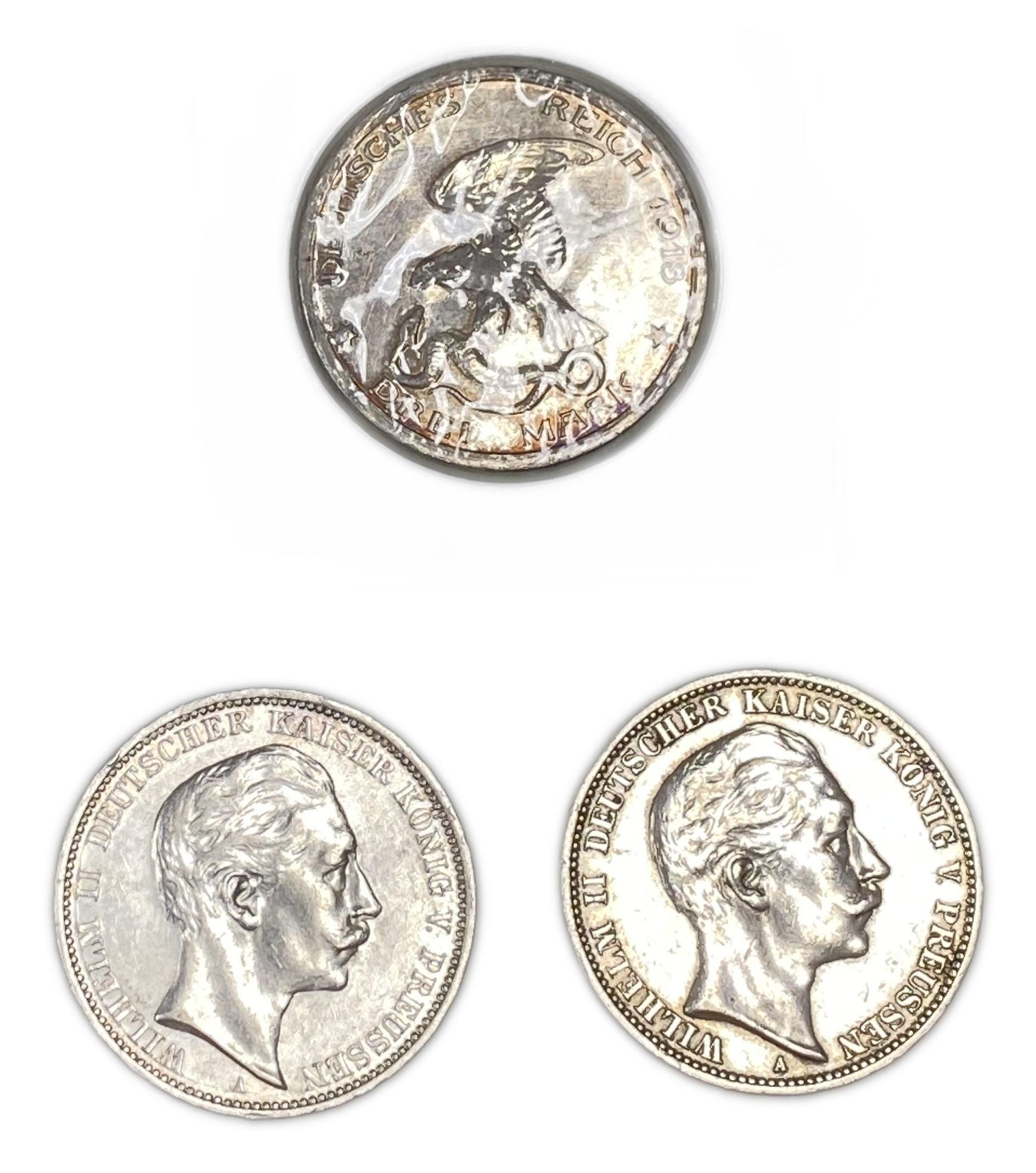 Germany - Lot of 3 coins of 3 Mark 1912, 1913 - William II - Silver 900, 16.667g, 33mm - 1 1