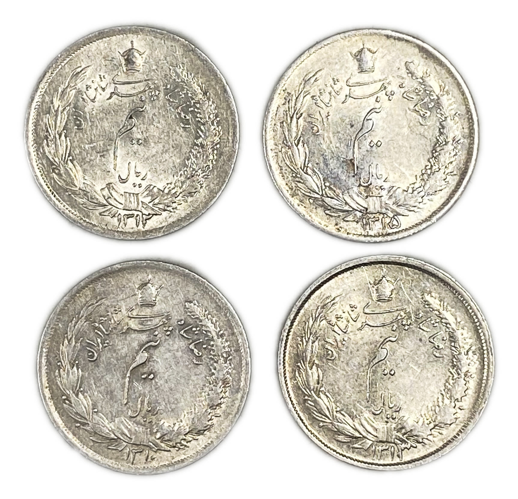 Iran - 4 coins of 1/2 Rial 1310-1315 - Rezā Pahlavī - Silver 828, 2.5g