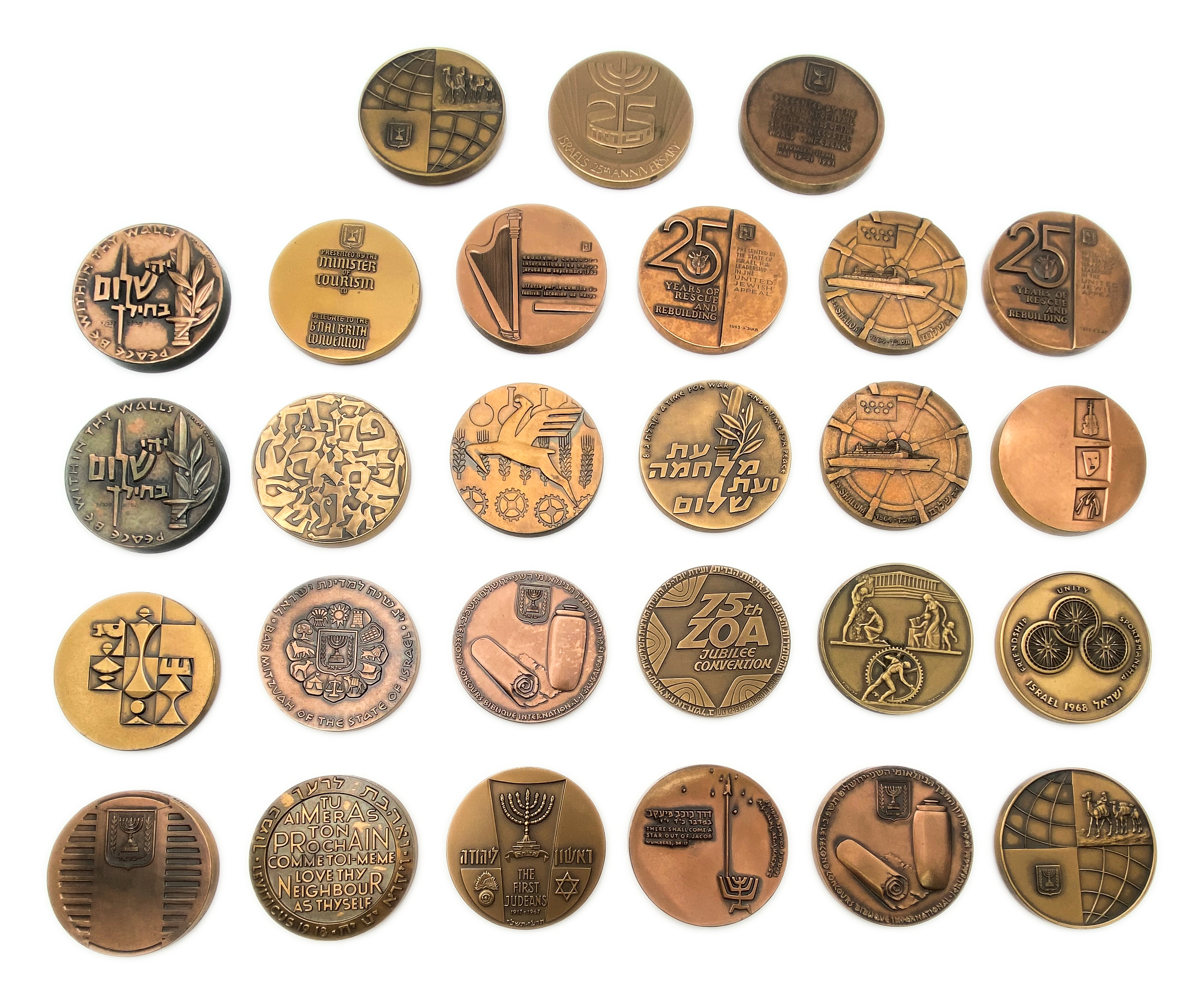 Israel - A very large collection of 27 bronze medals, 59 mm from the Government Coin and Medal Company - the medals ... - 1 1