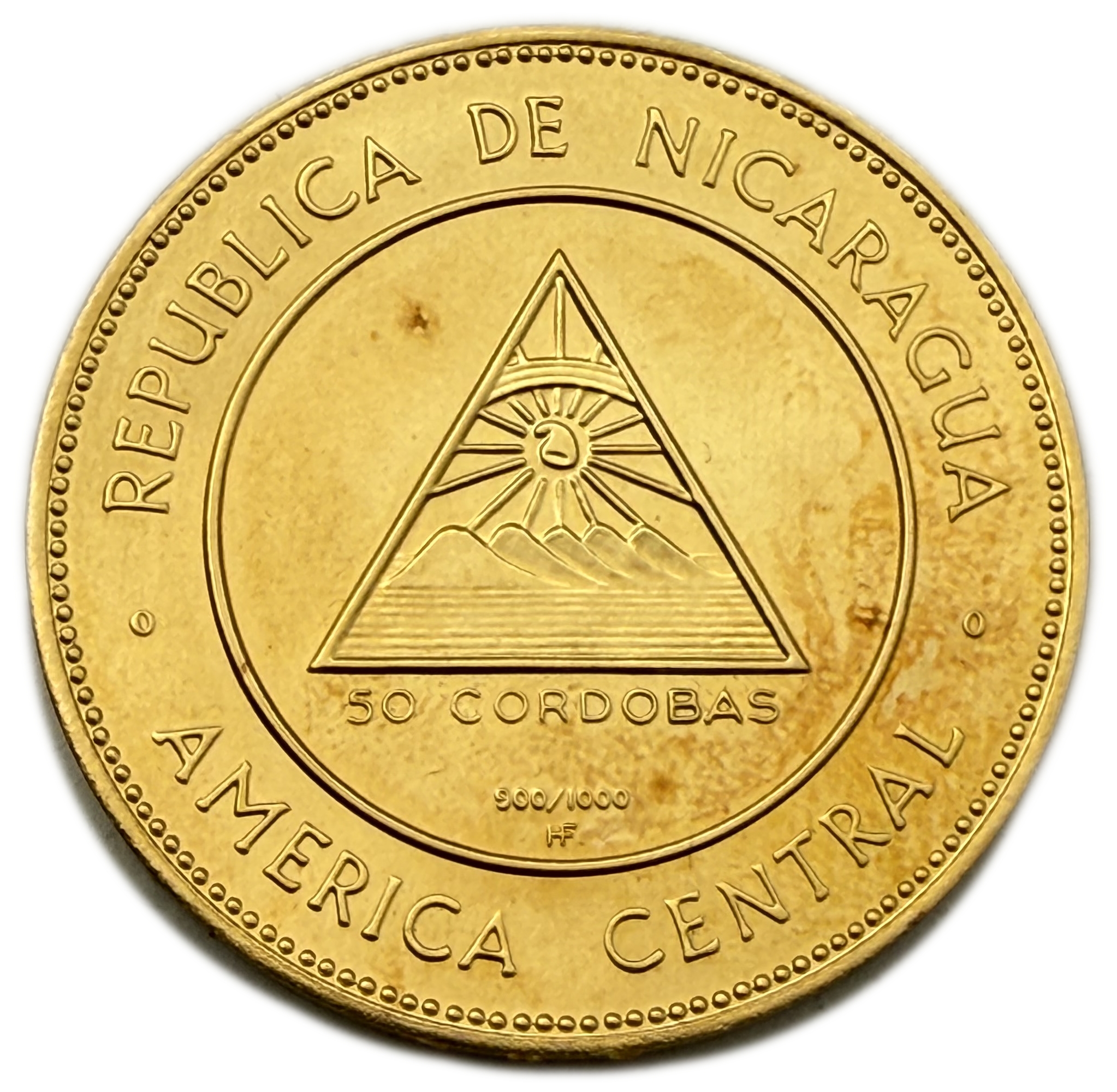 Nicaragua - 50 Córdobas 1967 - Centenary of Rubén Darío’s Birth - Gold .900, 35.6g - 1 1