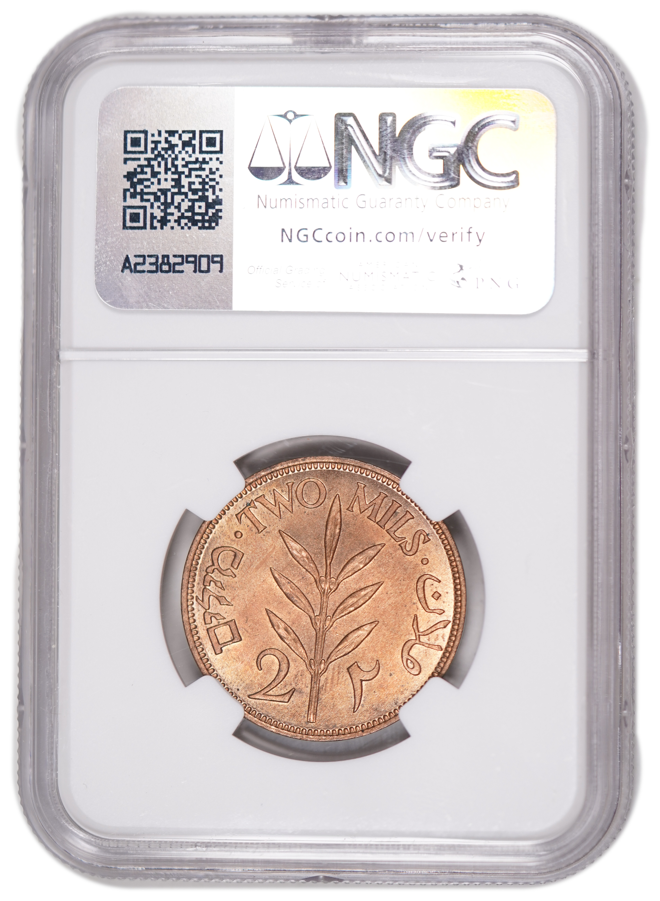 Palestine – 2 Mils 1941 – NGC MS 65 RB - 1 3