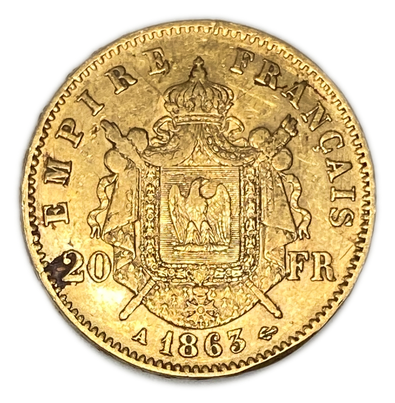 France - 20 Francs 1863 A - Gold 900, 6.45g, 22mm