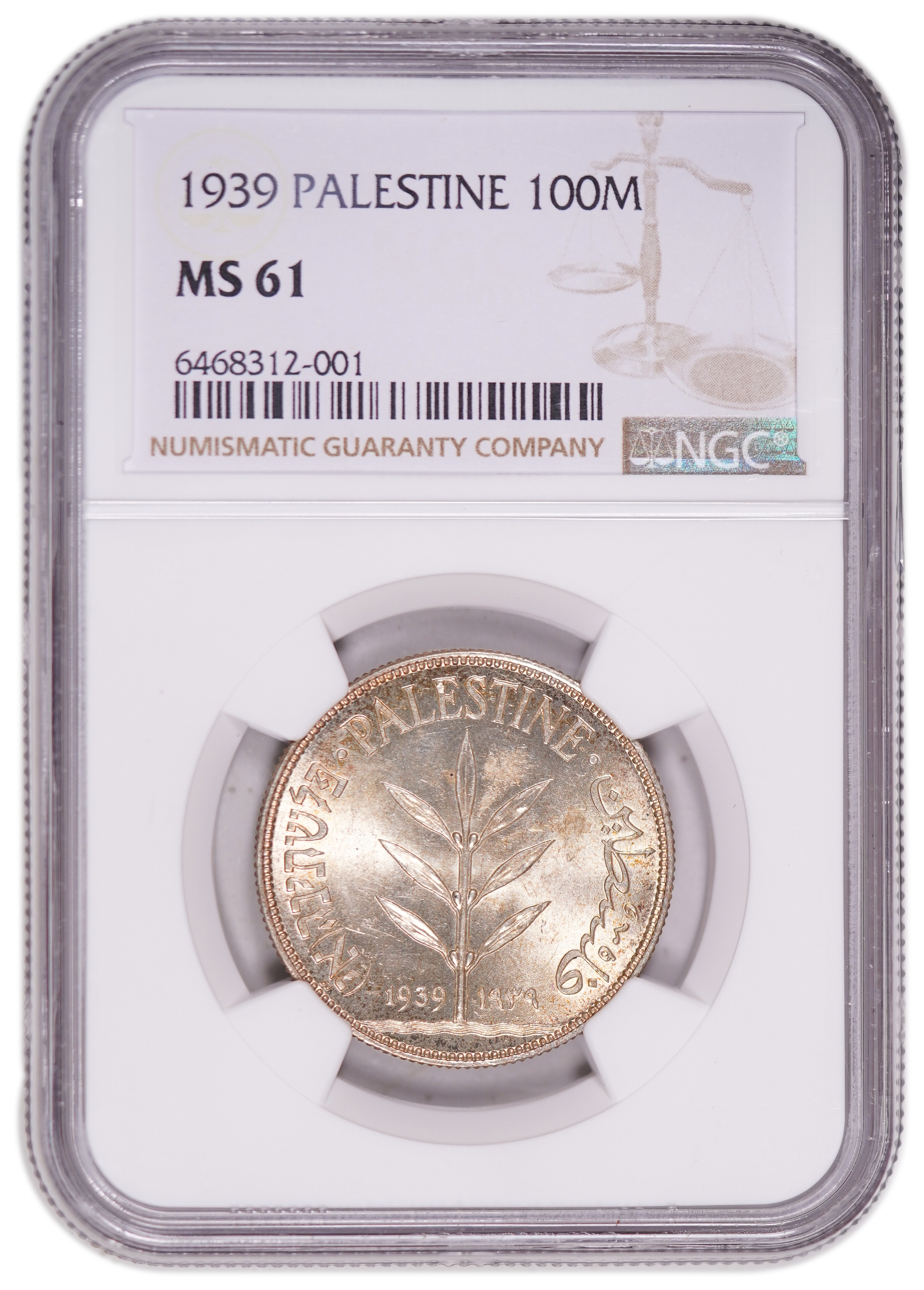 Palestine – 100 Mils 1939 – NGC MS 61 - 1 2