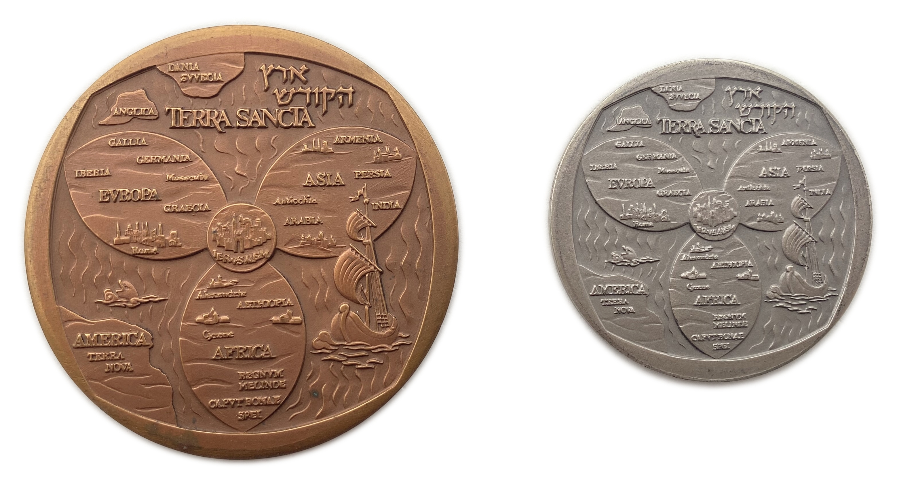 Israel - Pair medals of "Pilgrimage to the Holy Land" - Silver 935, 38.6g, 45mm and Bronze - 1 0