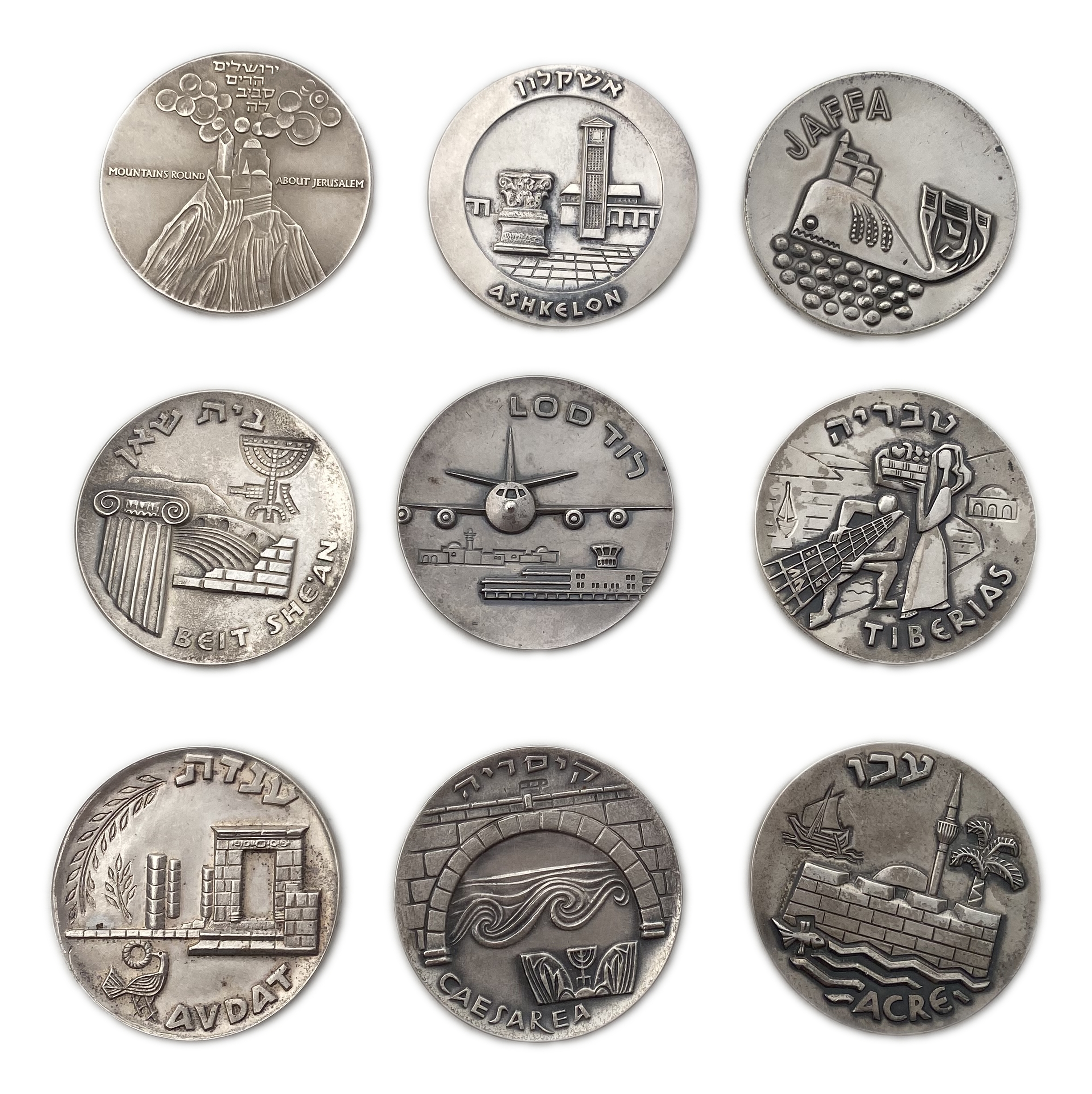 Israel - Coins of the Historical Cities of Israel, a beautiful set containing 9 silver 935 medals with a total ... - 1 1