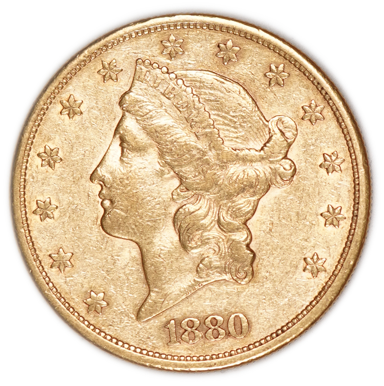 USA - 20 Dollars 1880 S - Liberty Head - Double Eagle, With motto - Gold 900, 33.43g, 34mm - 1 0