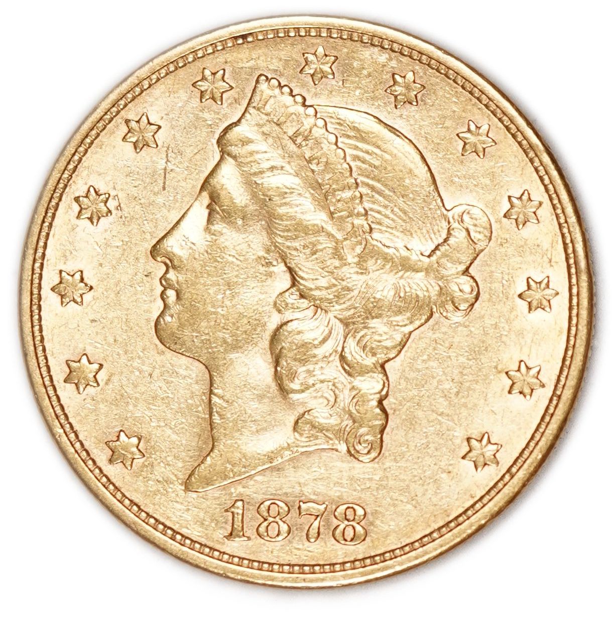 USA - 20 Dollars 1878 S - Liberty Head - Double Eagle, With motto - Gold 900, 33.43g, 34mm - 1 0