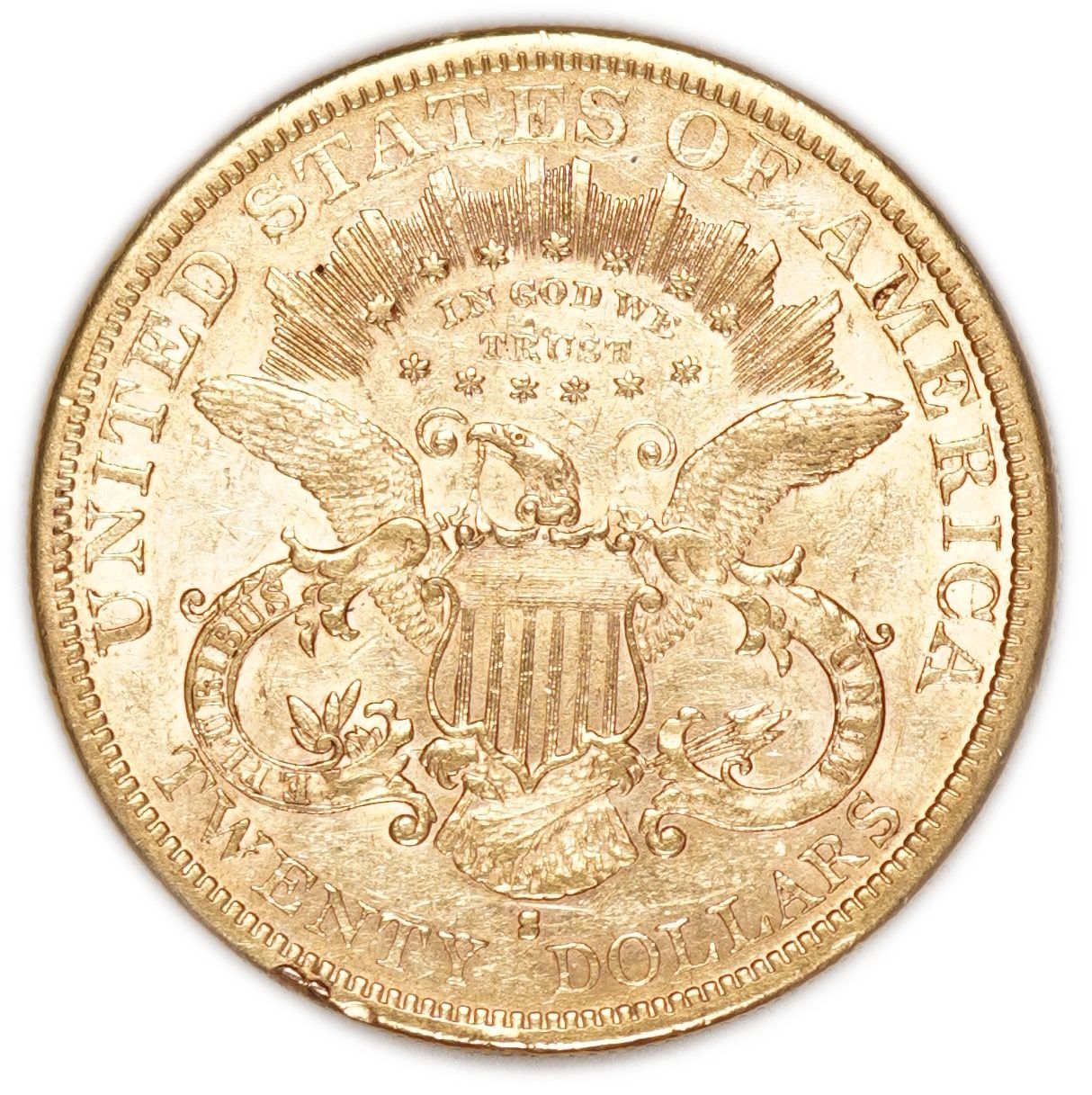 USA - 20 Dollars 1878 S - Liberty Head - Double Eagle, With motto - Gold 900, 33.43g, 34mm - 1 1