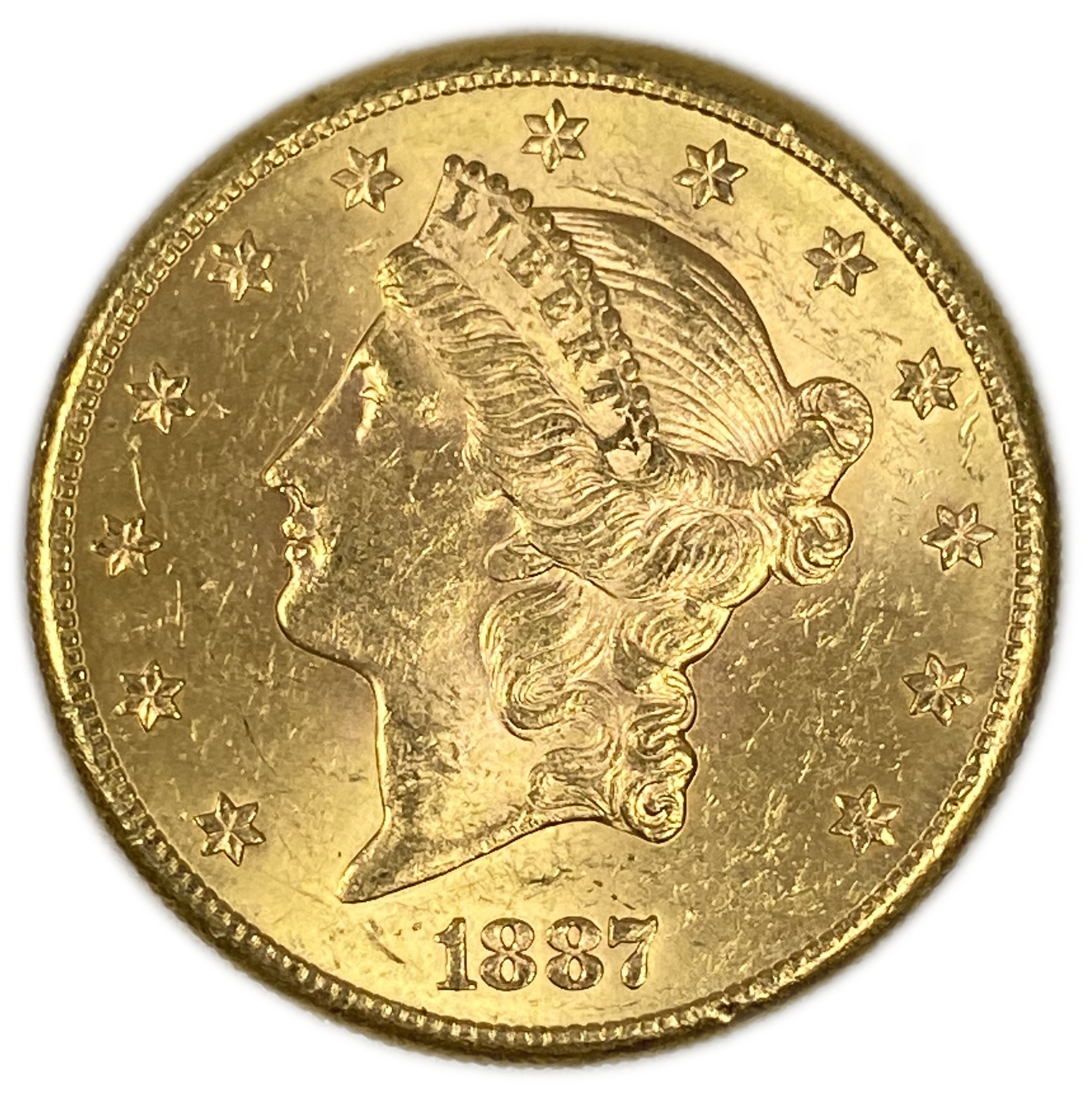 USA - 20 Dollars 1887 S - Liberty Head - Double Eagle, With motto - Gold 900, 33.43g, 34mm - 1 0