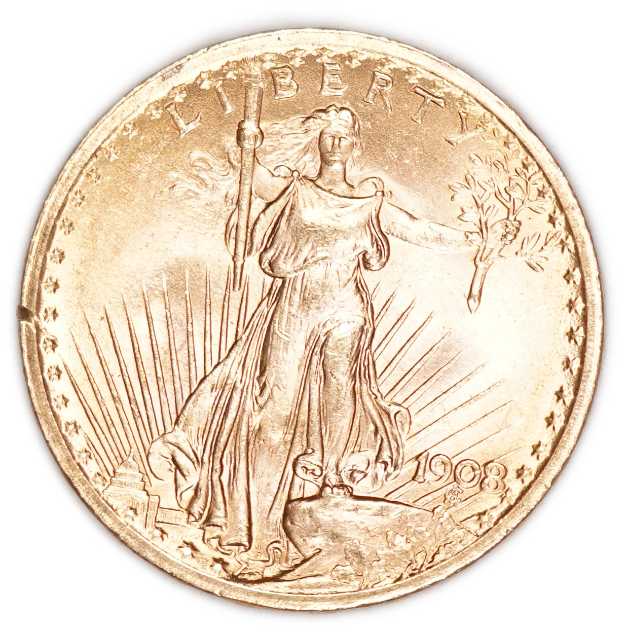 USA - 20 Dollars 1908 - Saint-Gaudens Double Eagle, Without motto - Gold 900, 33.43g, 34mm - 1 0
