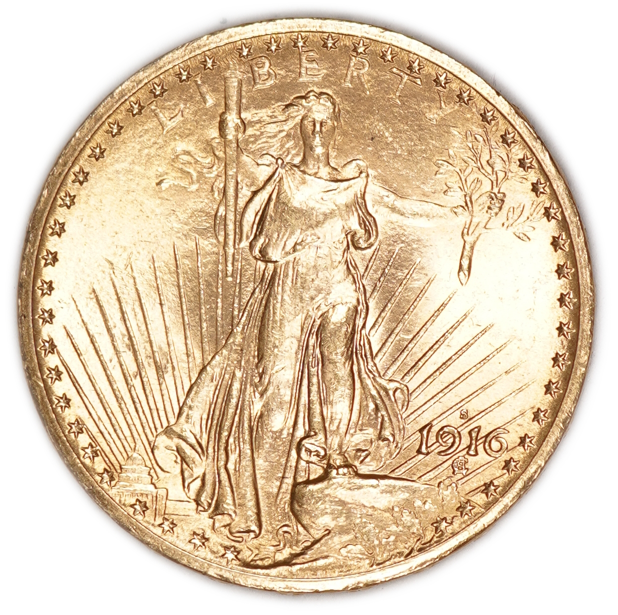 USA - 20 Dollars 1916 S - Saint-Gaudens Double Eagle, With motto - Gold 900, 33.43g, 34mm - 1 0