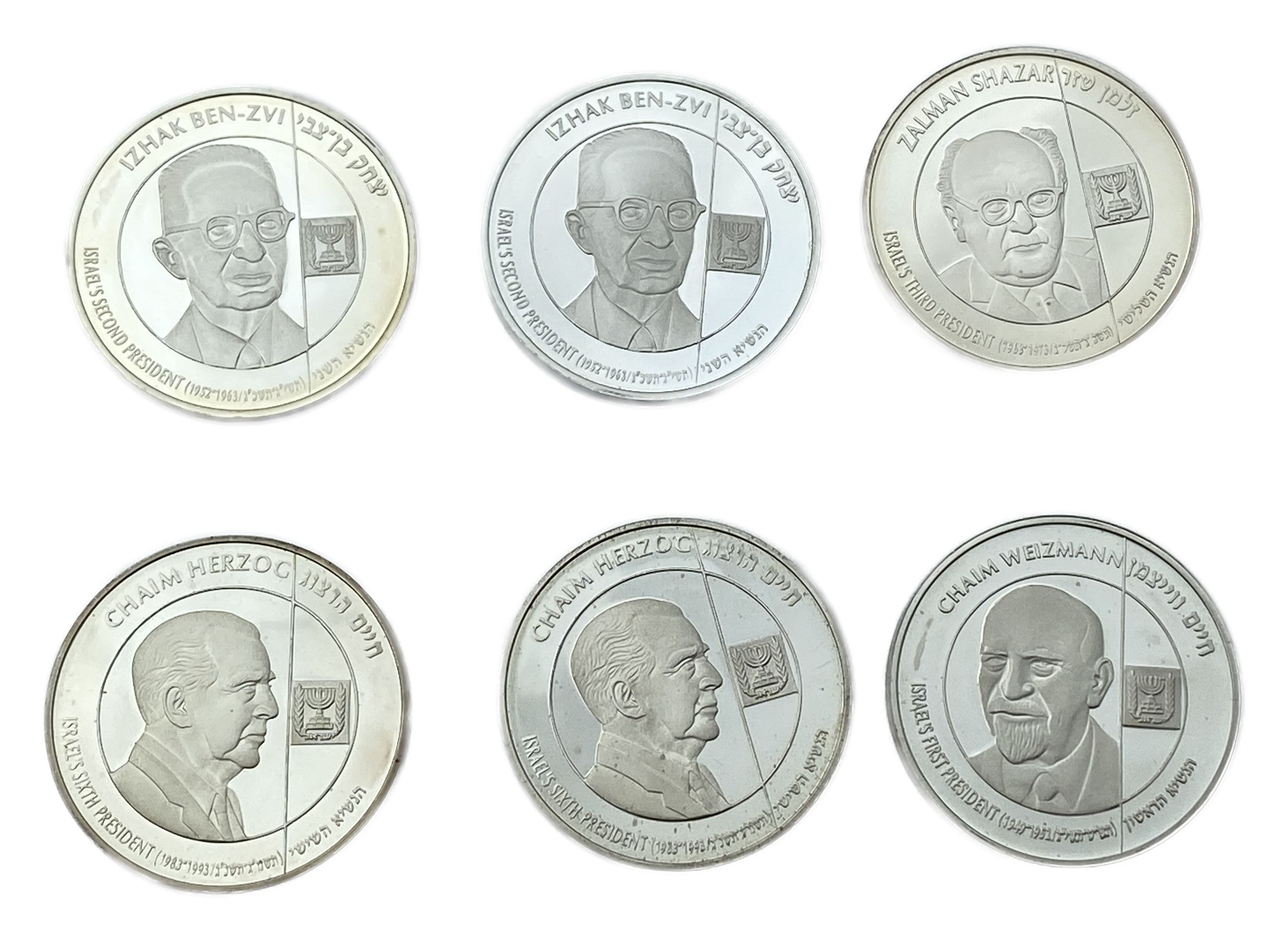 Israel - Set of 6 medals on the subject of Israeli presidents ("Zalman Shazar", "Yitzhak Ben Zvi", "Chaim Weizmann" ... - 1 0