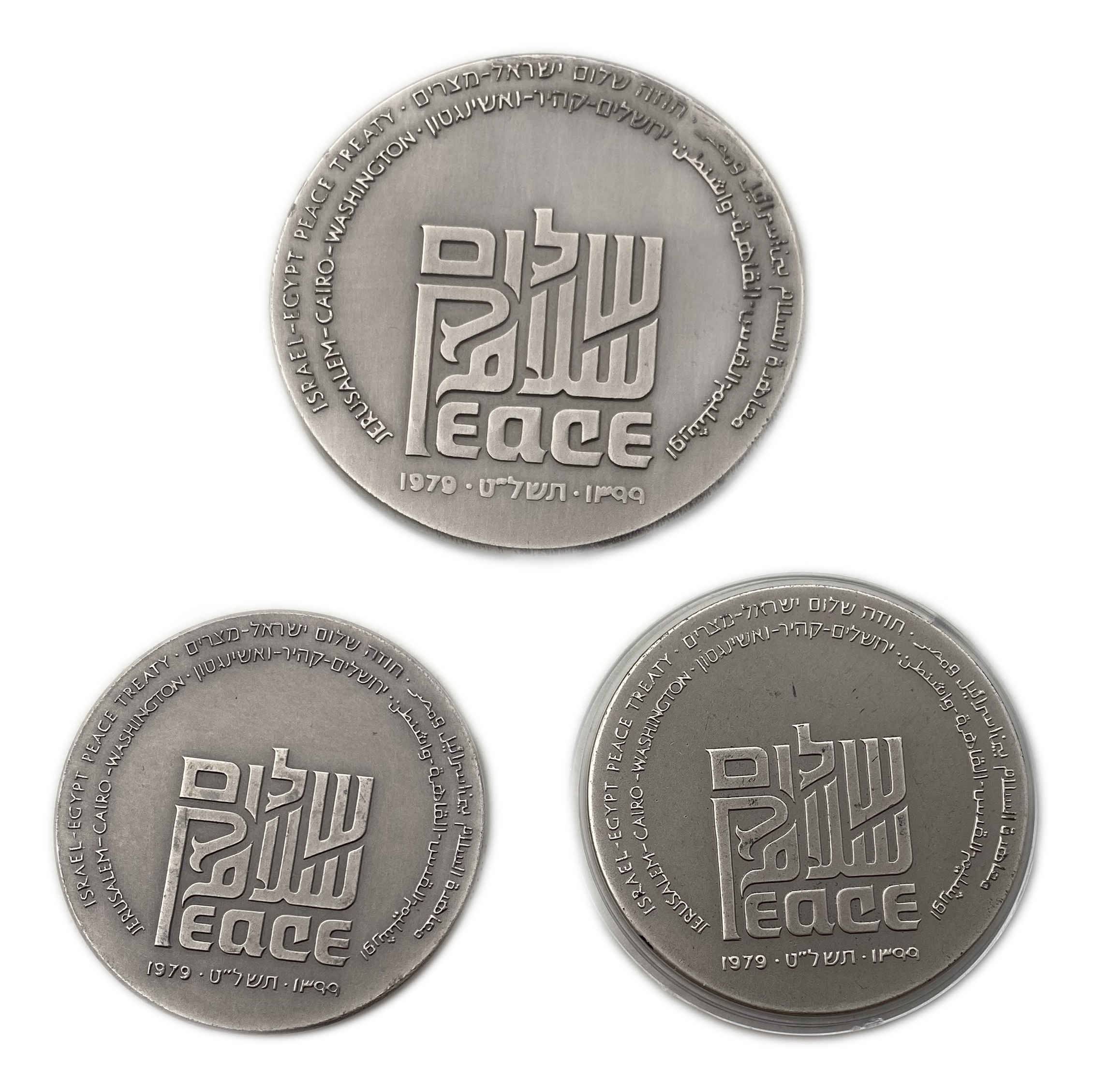 Israel - Pair medals of Egypt Peace Treaty - Silver 935, 115g (2 medals are weight 47g), 59mm and 45mm - 1 0