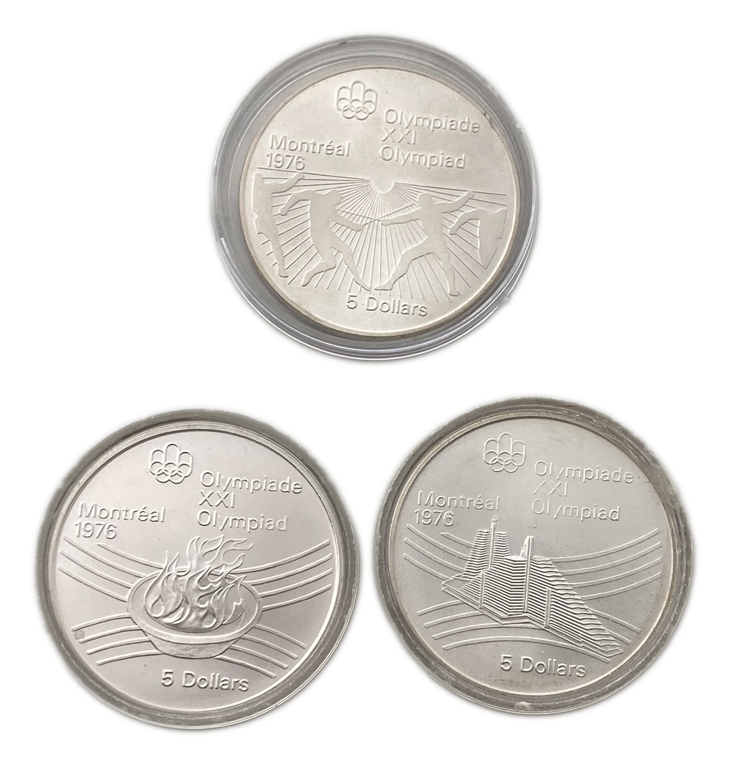 Canada - Set of 3 5 Dollar Coins 1976, Queen Elizabeth, Commemorating the Olympics - 925 Silver, 24.3g, 38mm - 1 0