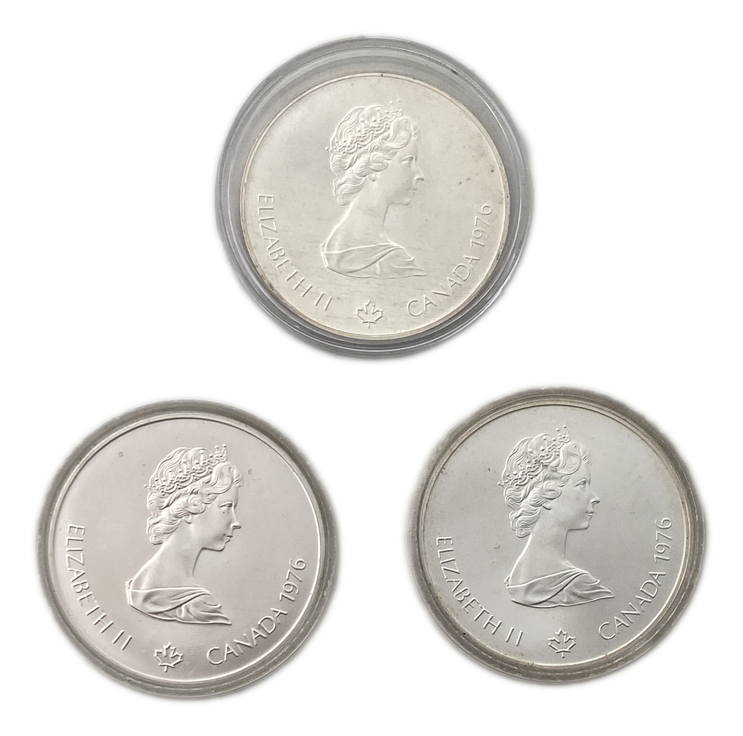 Canada - Set of 3 5 Dollar Coins 1976, Queen Elizabeth, Commemorating the Olympics - 925 Silver, 24.3g, 38mm - 1 1