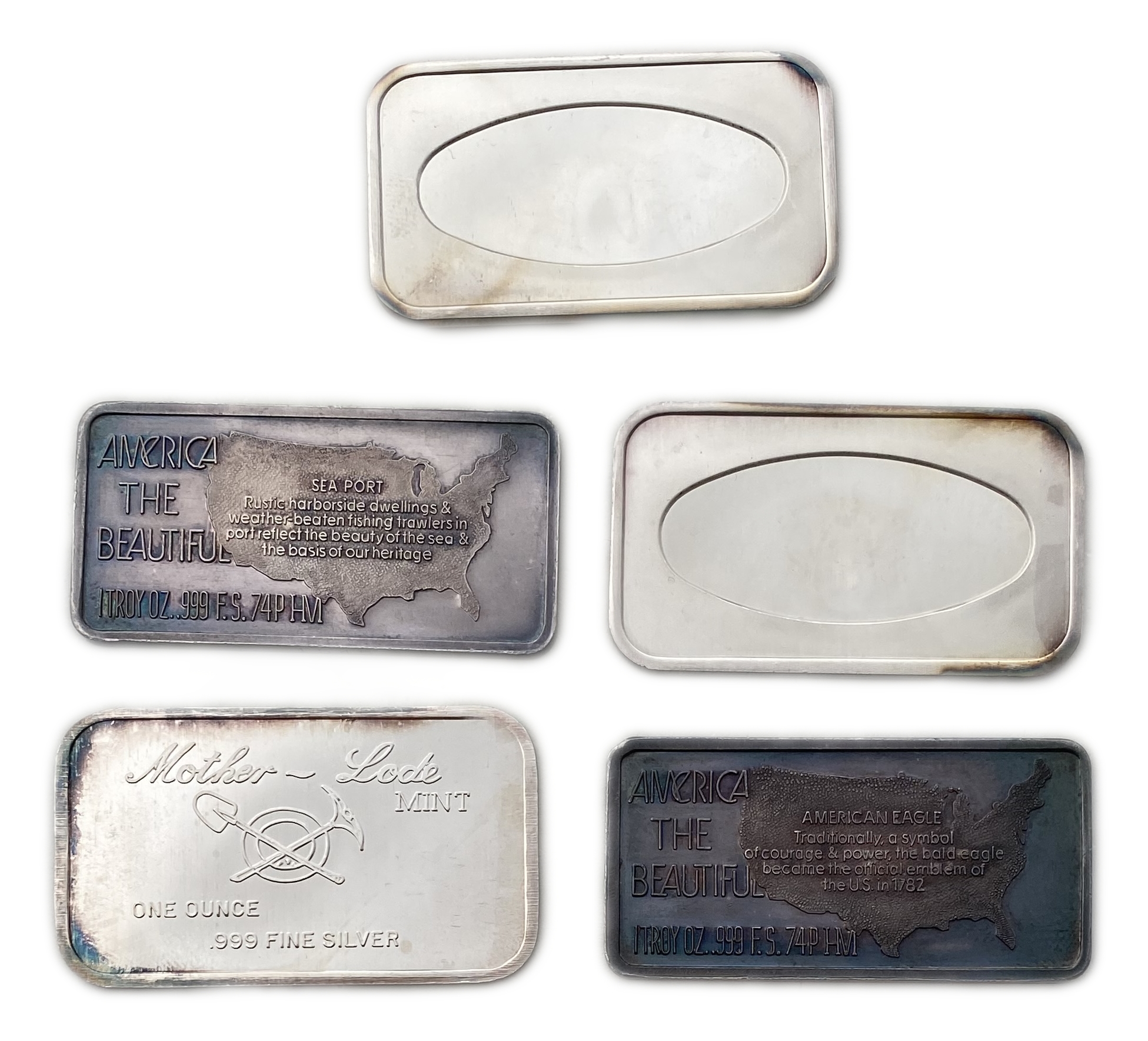 Bars / Granules - A set of 5 pure silver bars (999) from different countries and with different themes, each ... - 1 1