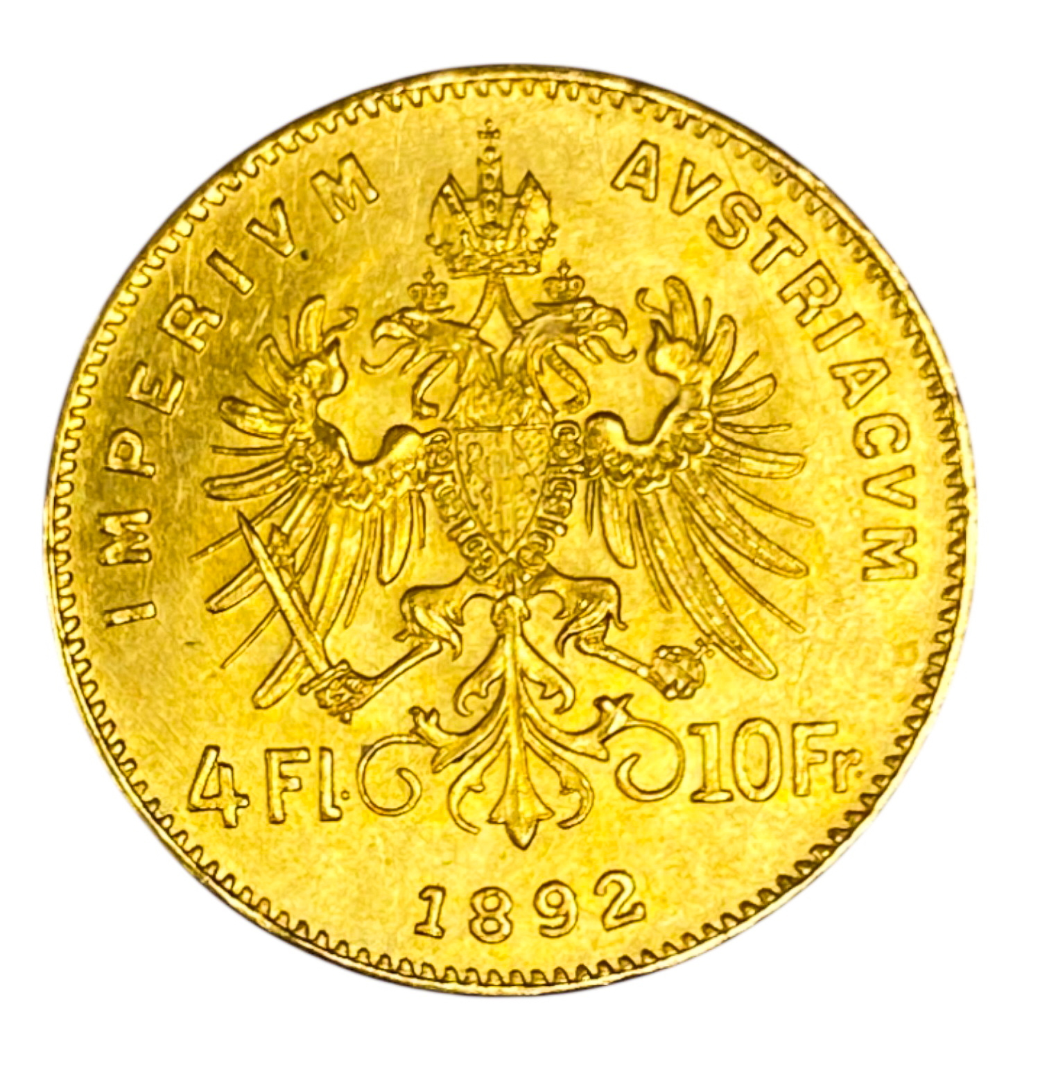 Austria - 4 Florins / 10 Francs 1892 - Francis Joseph I - Gold 900, 3.225g, 19mm - 1 1