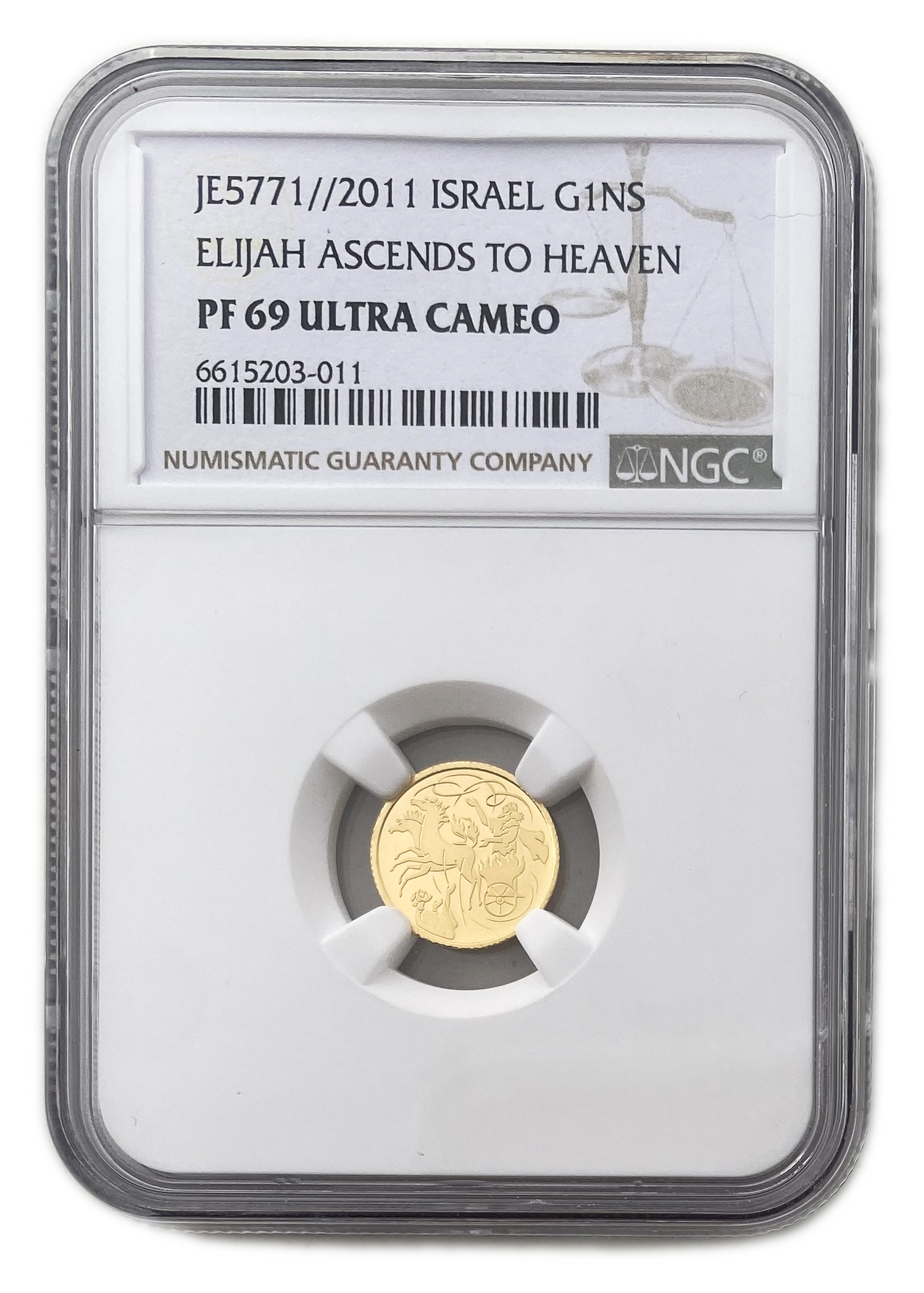 Israel - 1 Shekel 2001 - ELIJAH WENT UP BY A WHIRLWIND INTO HEAVEN - NGC PF 69 ULTRA CAMEO - Gold 999, 1.24g, 13.92mm - 1 0
