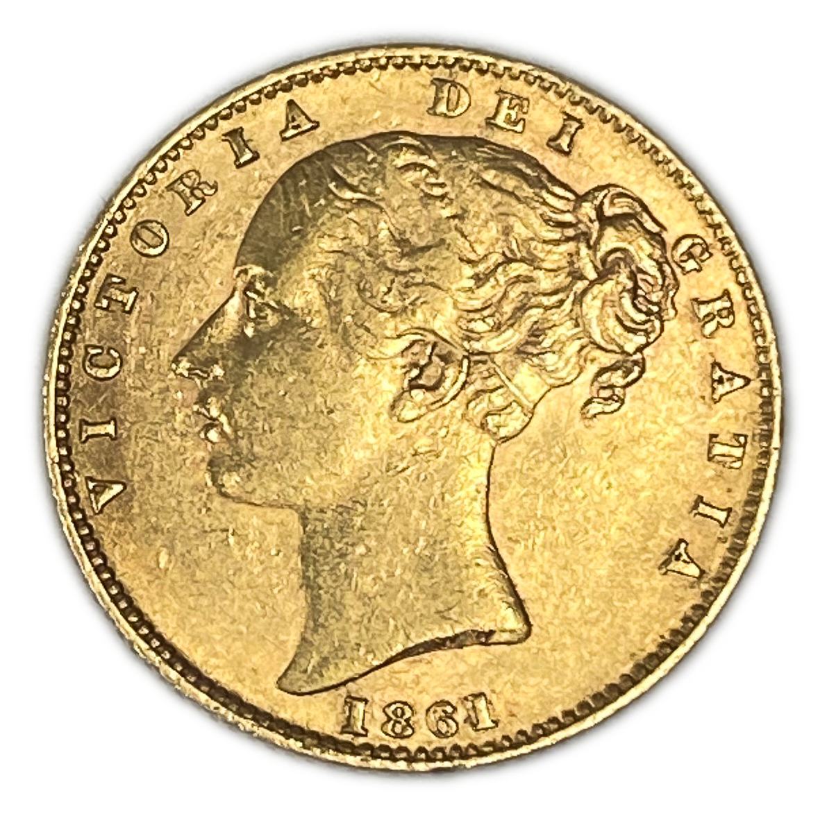 England (Great Britain) – 1 Sovereign 1861 – Victoria 1st portrait, Shield – XF condition
