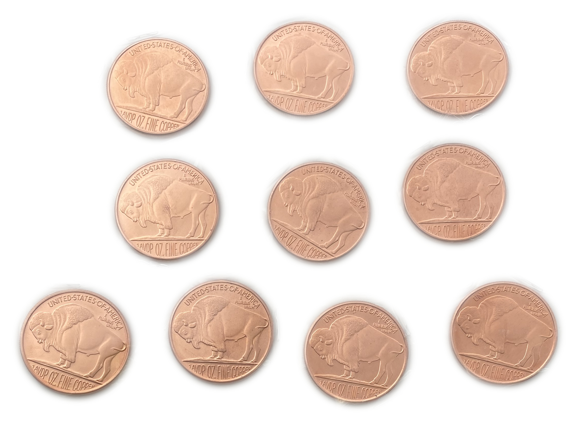 USA - Set of 10 coins weighing 1 ounce (31.1g) pure copper (999) - 1 0