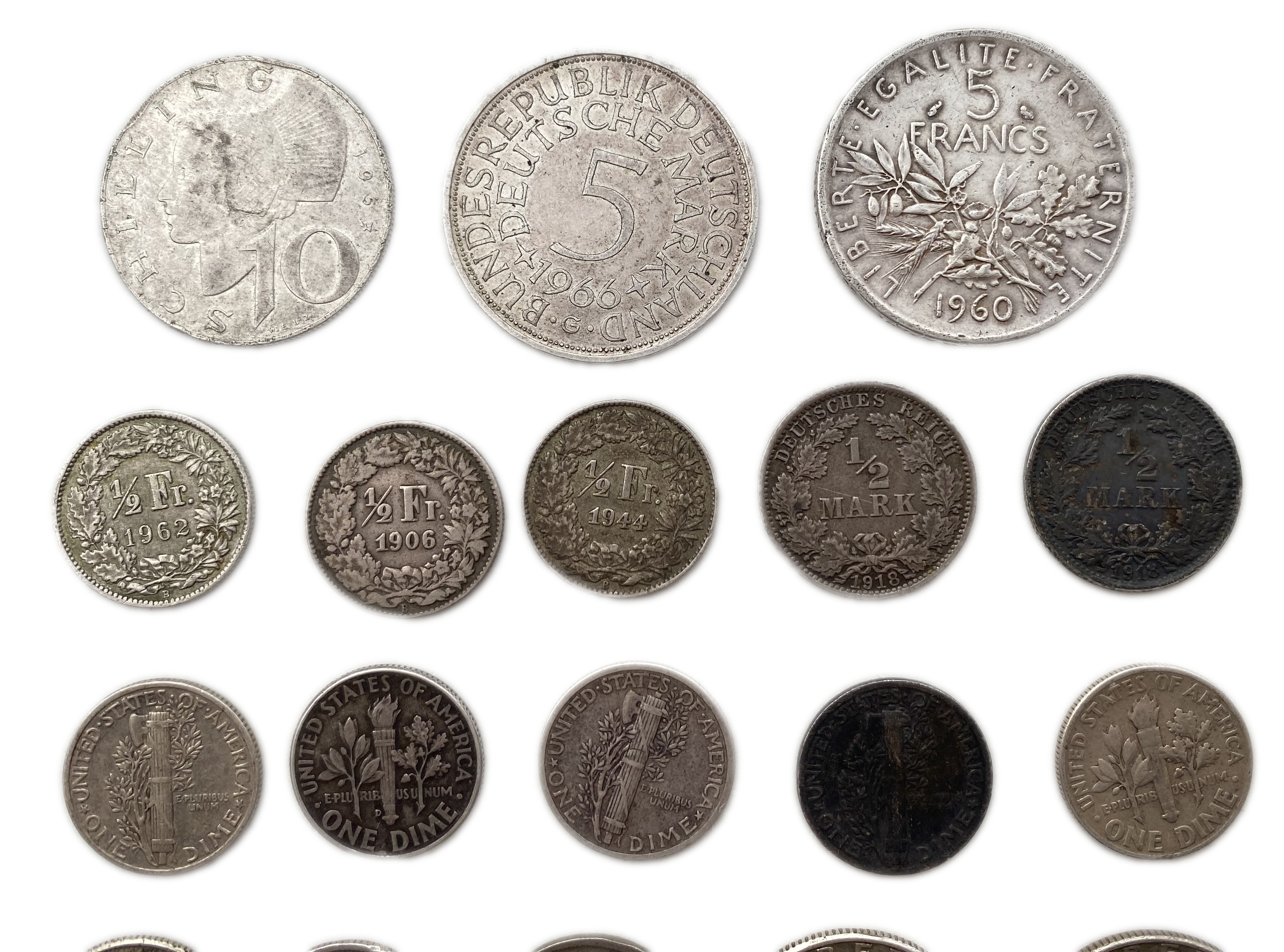 World - A collection of 22 coins from the world, all made of silver - Total weight is about 100g - 1 4
