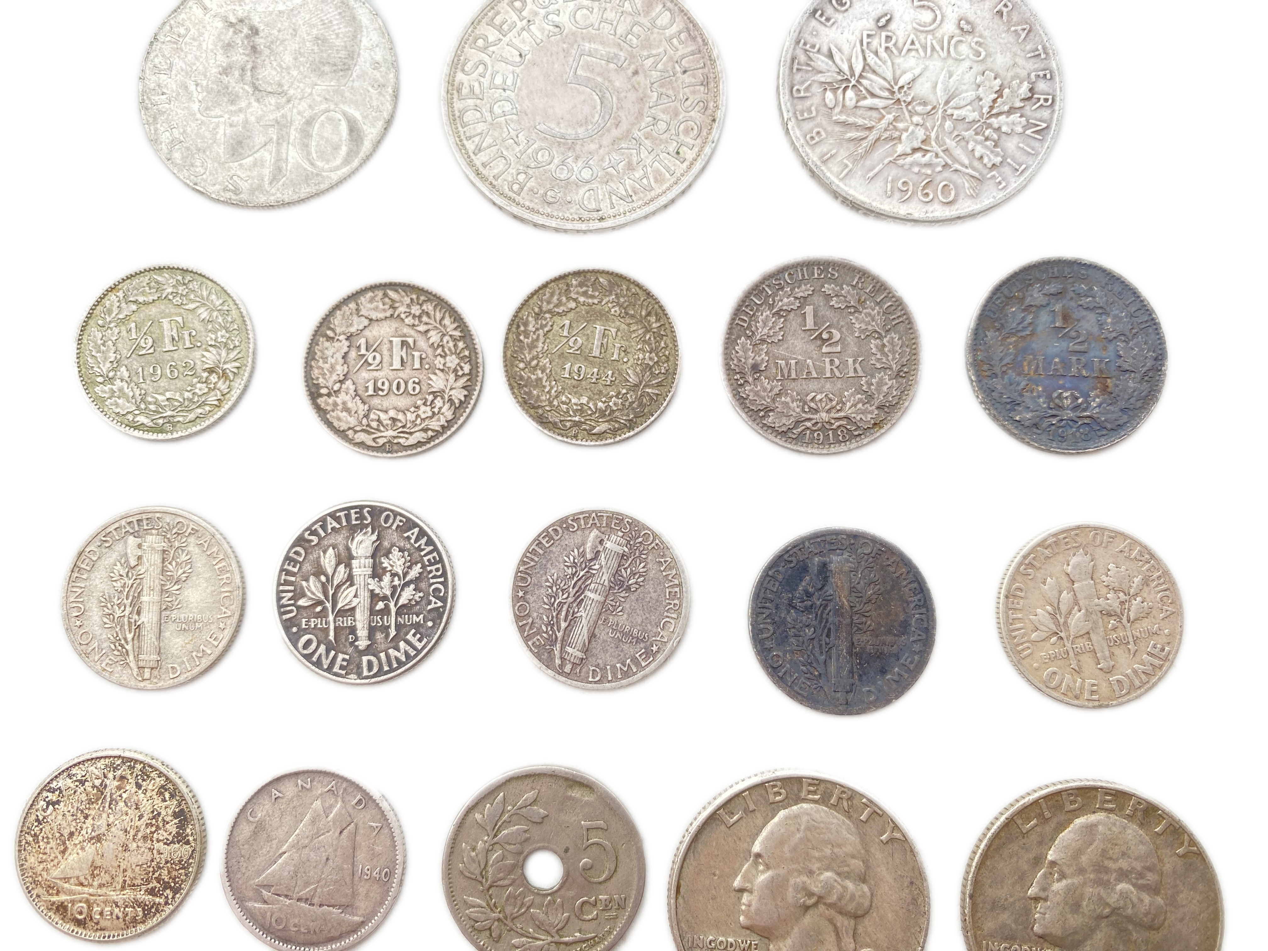 World - A collection of 22 coins from the world, all made of silver - Total weight is about 100g - 1 3