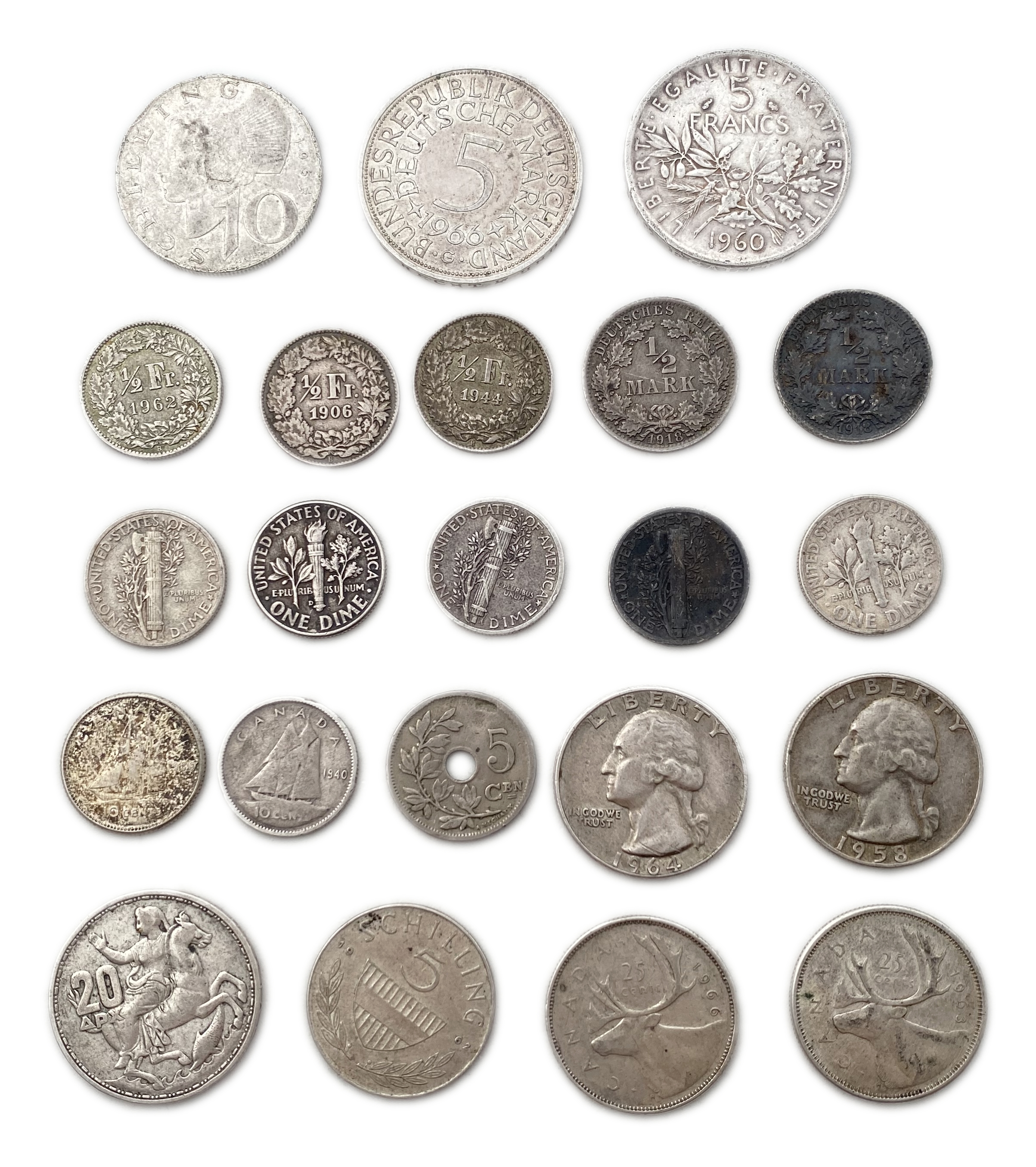 World - A collection of 22 coins from the world, all made of silver - Total weight is about 100g - 1 0