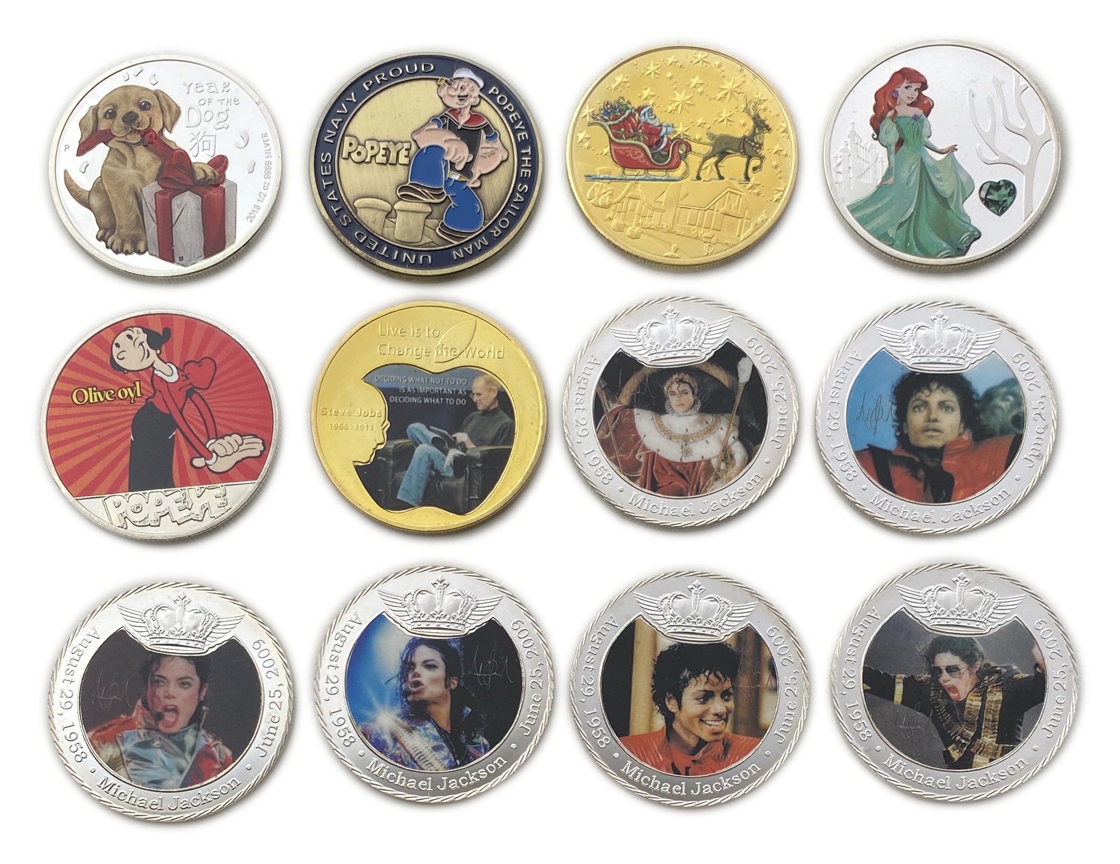 World - A collection of Silver and gold colors over copper coins with movie and star themes - 1 0