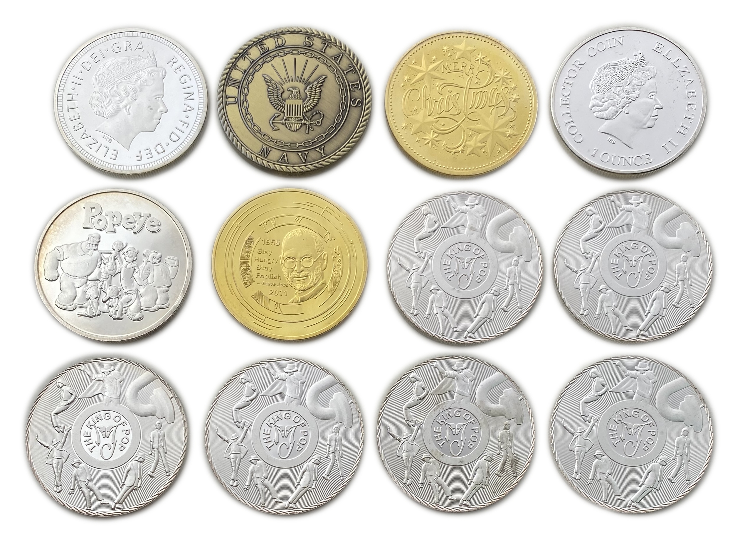 World - A collection of Silver and gold colors over copper coins with movie and star themes - 1 1