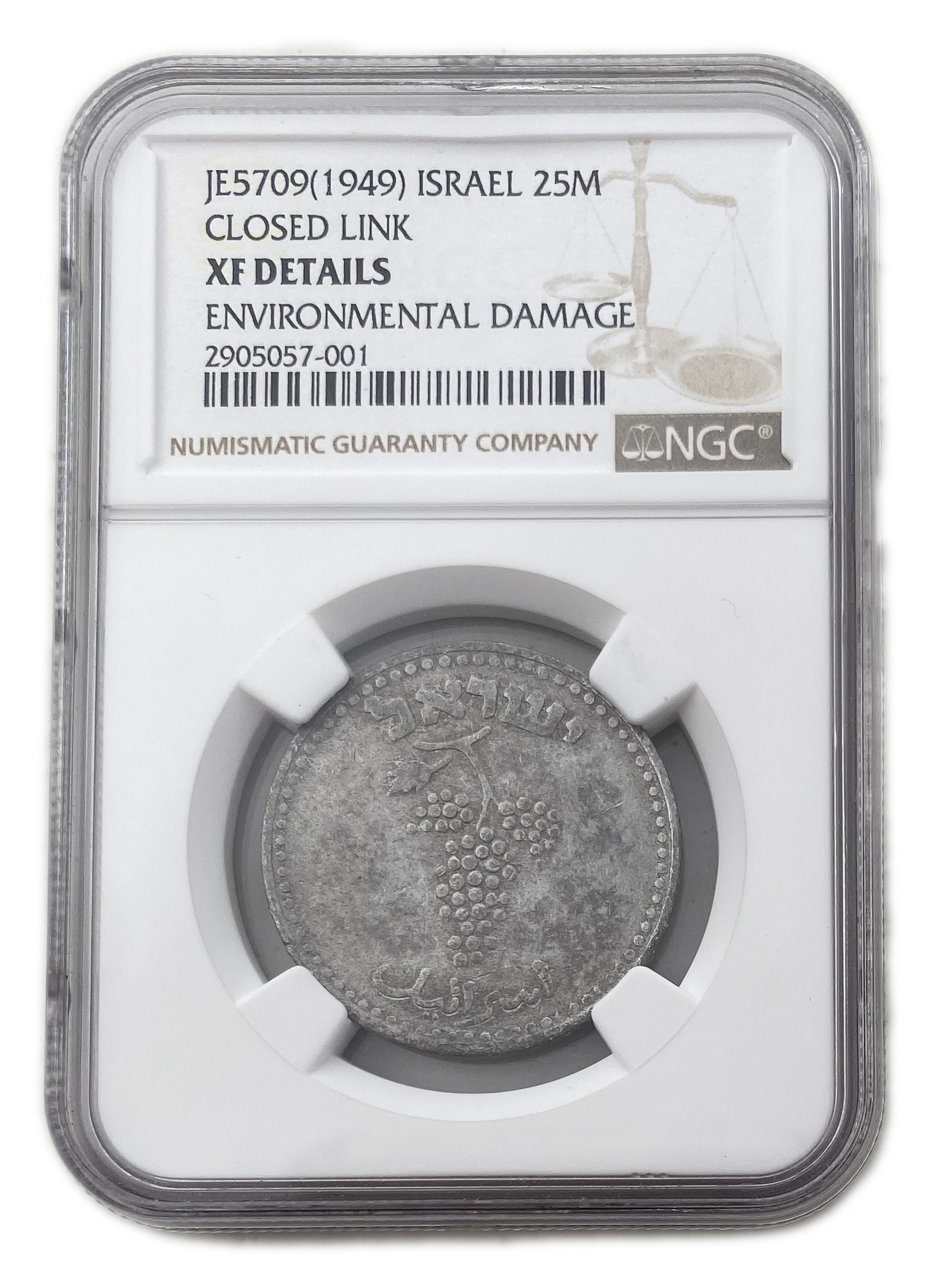 Israel - 25 Mils 1949 - "Straight Leaves" - NGC XF DETAILS - 1 2