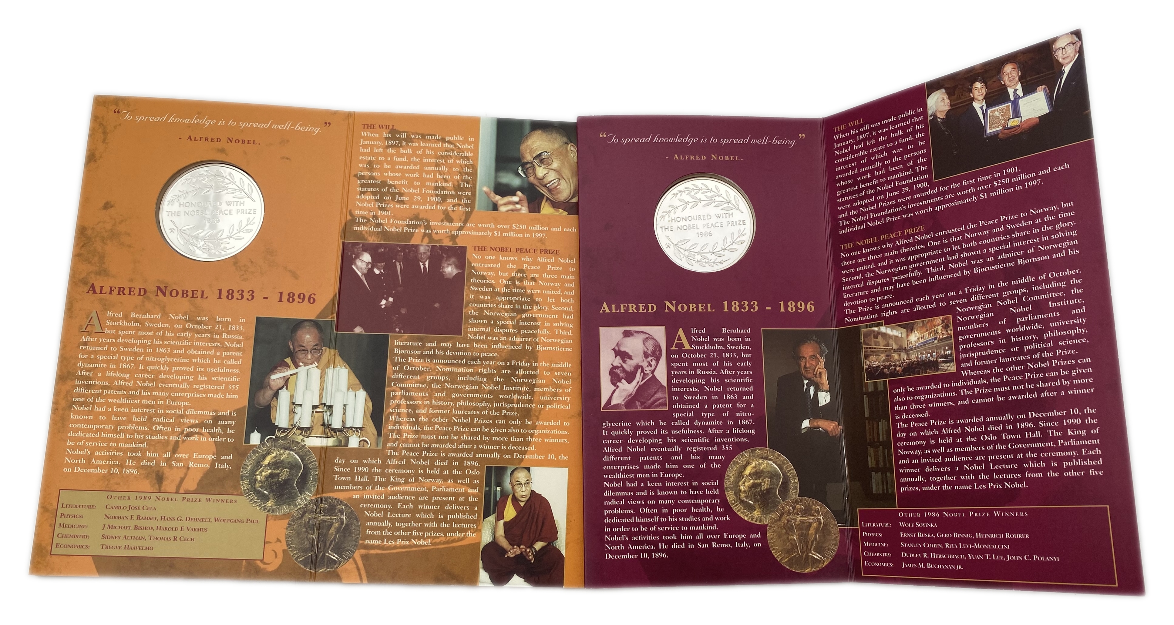 World – Lot of 8 silver medals of Nobel Prize winners, come in a dedicated and impressive box for storage – silver ... - 1 2