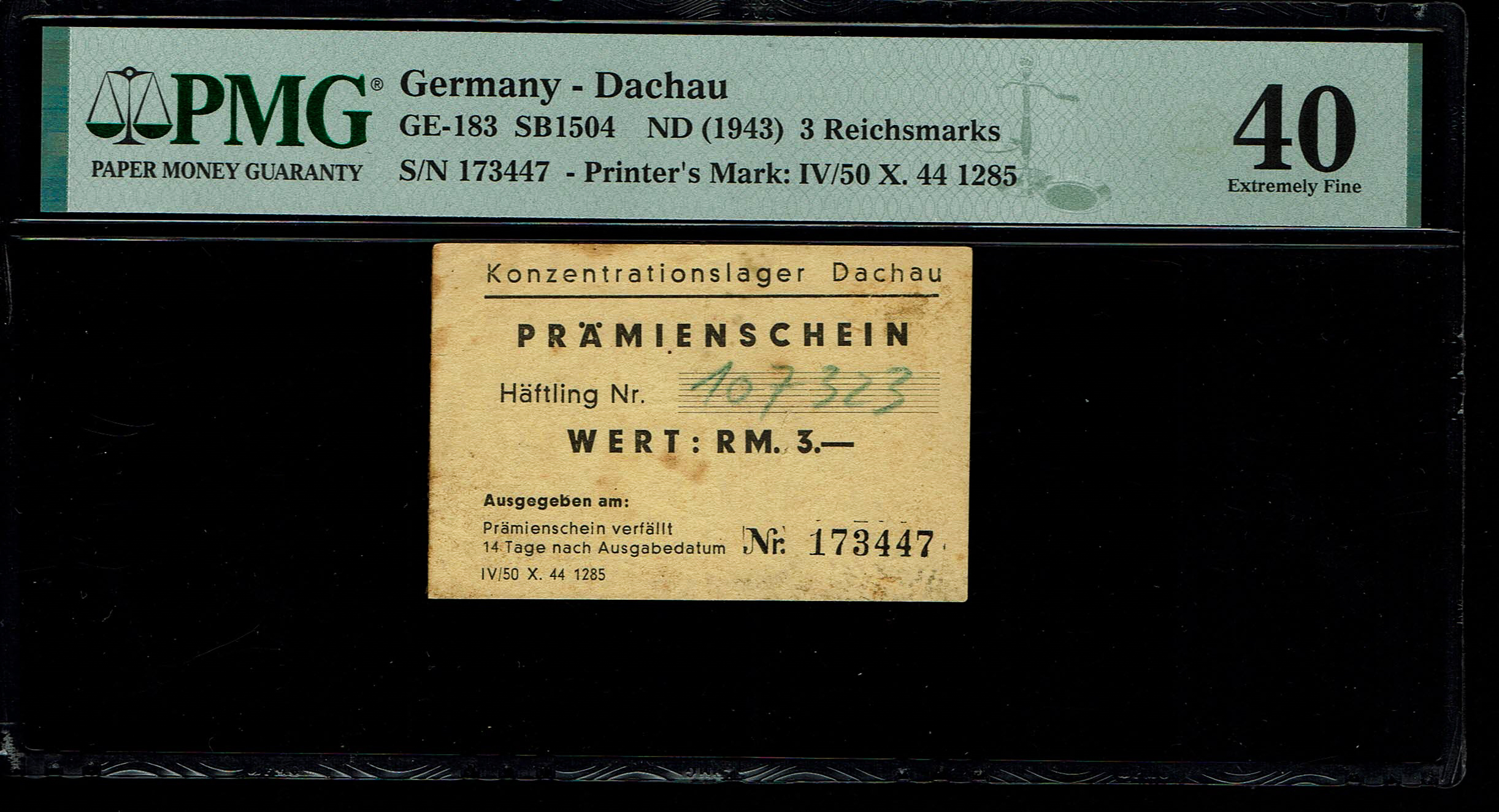 Holocaust concentration camps money - Germany - Dachau, 3 Marks 1943 - PMG 40 - 1 0