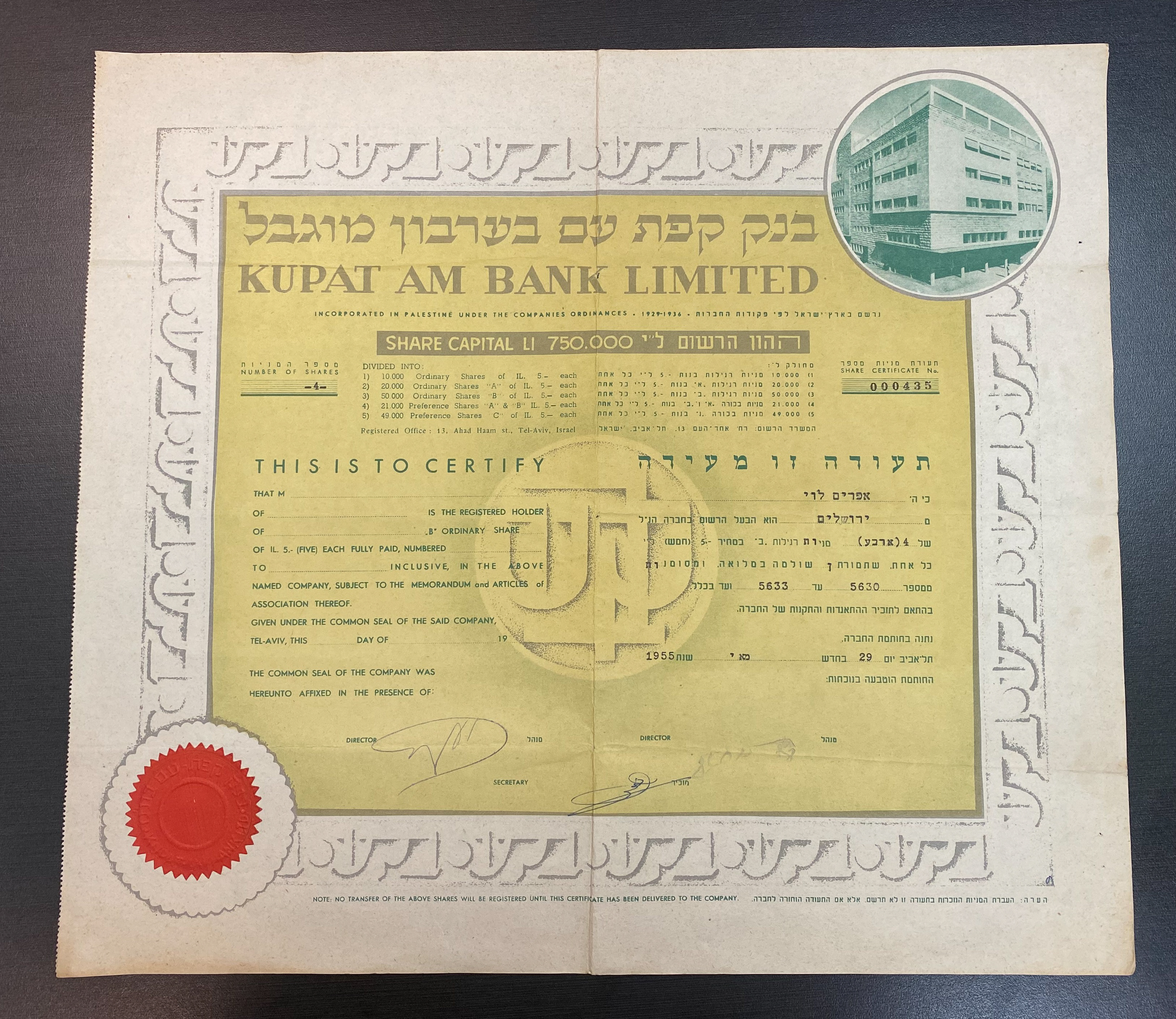 Paper money token - Palestine / Land of Israel - a group of 3 shares - 1 9