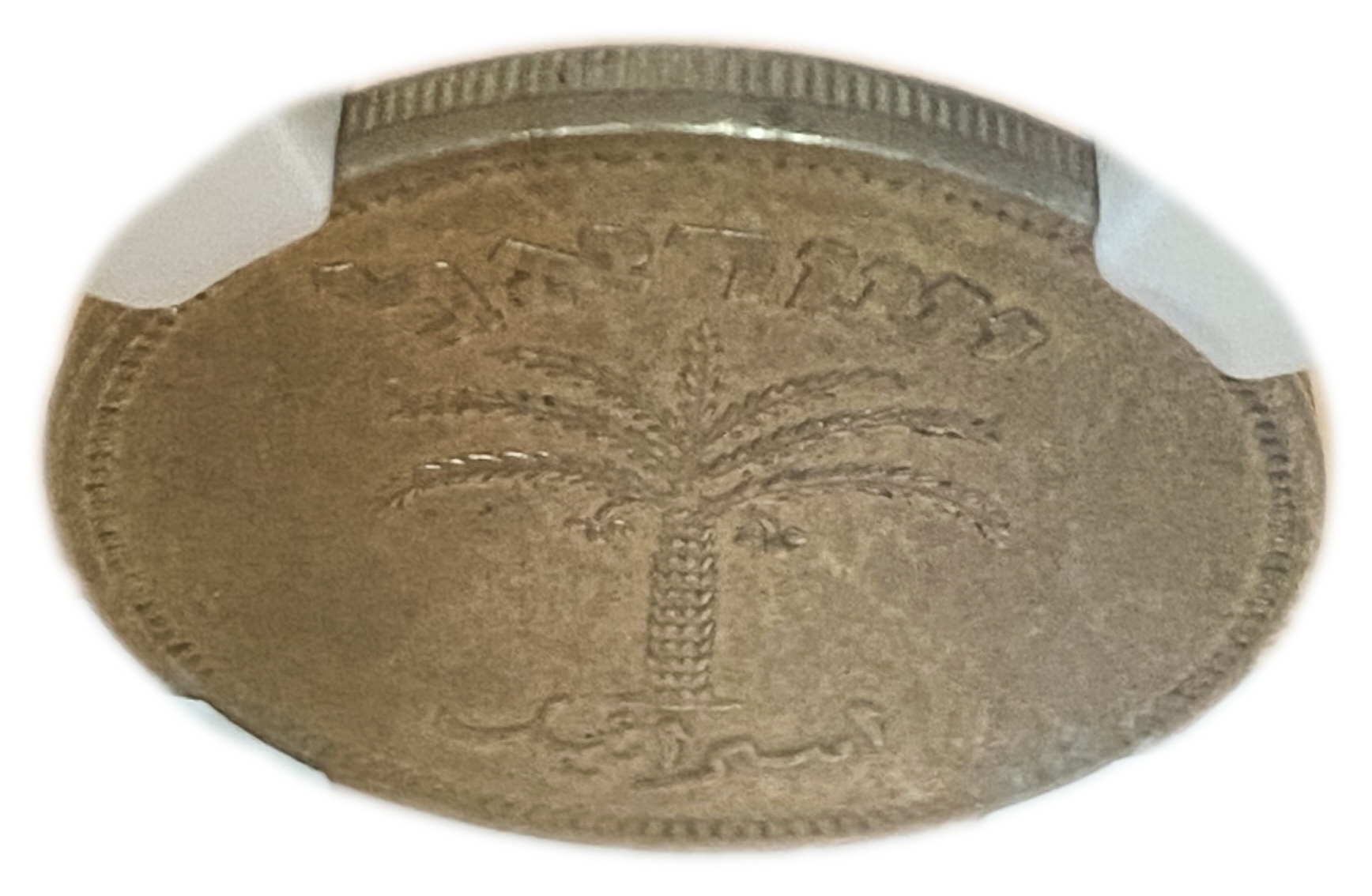 Israel – 100 Pruta 1955 – Minting error – Hlaf of the edge redded and half smooth - NGC MS 61 - 1 3